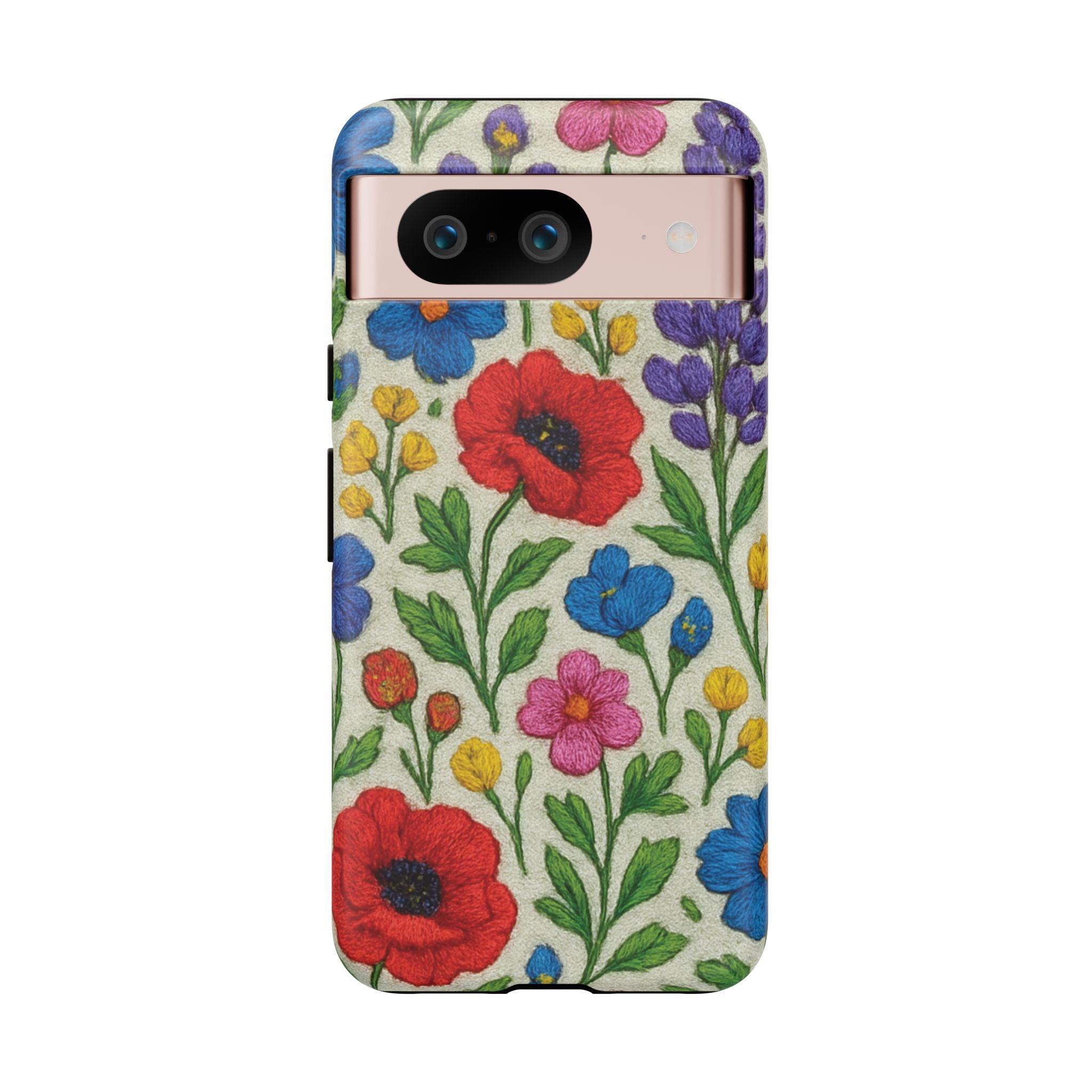 Bright 3D Illusion Wildflower Phone Case Cute Floral Design in Red, Pink, Blue – Aesthetic Protective Case for iPhone and  Android