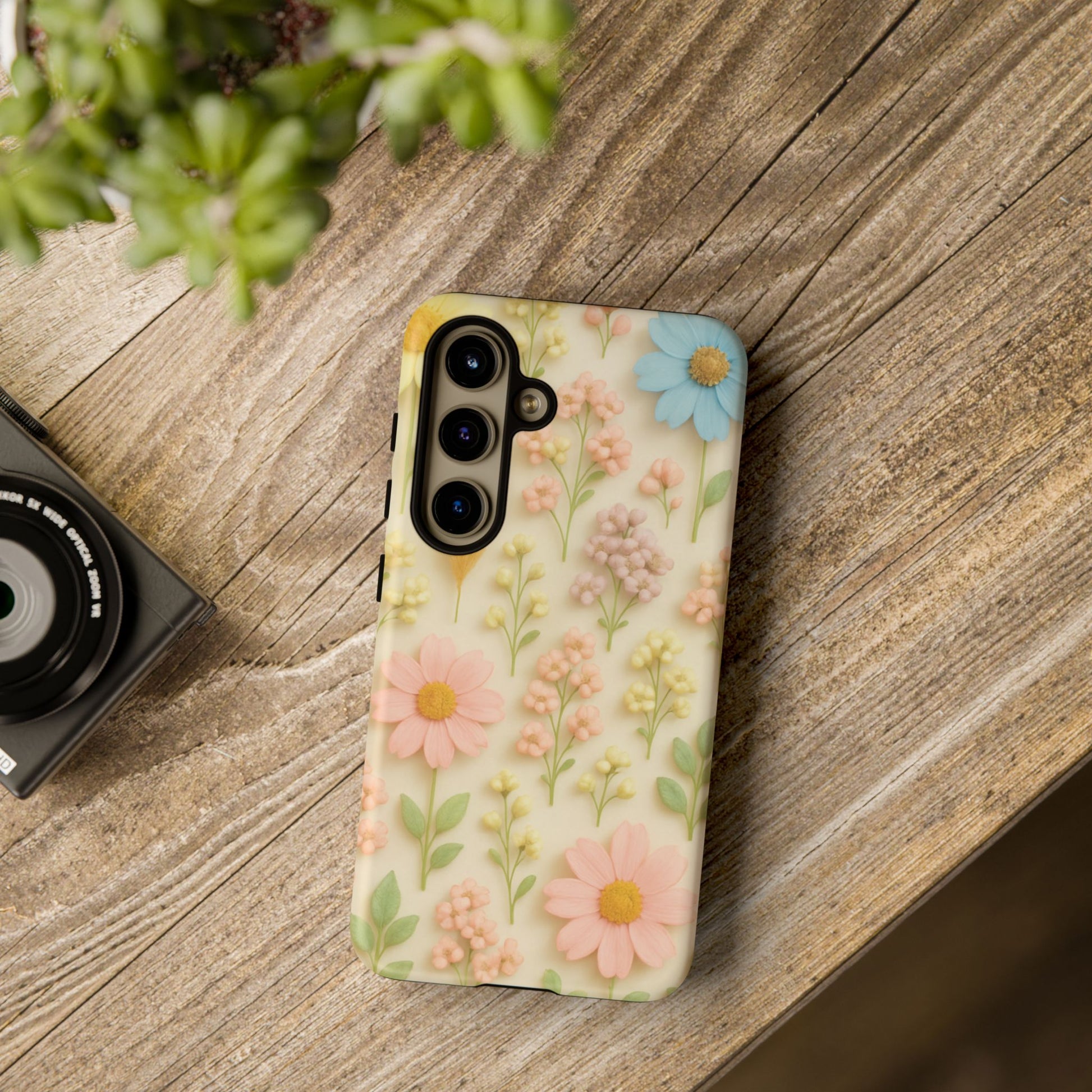 Pastel Dried Flowers Illusion Phone Case 3D Realistic Pressed Floral Design, Bright Botanical Aesthetic, Soft Nature-Inspired CoveriPhone & Galaxy