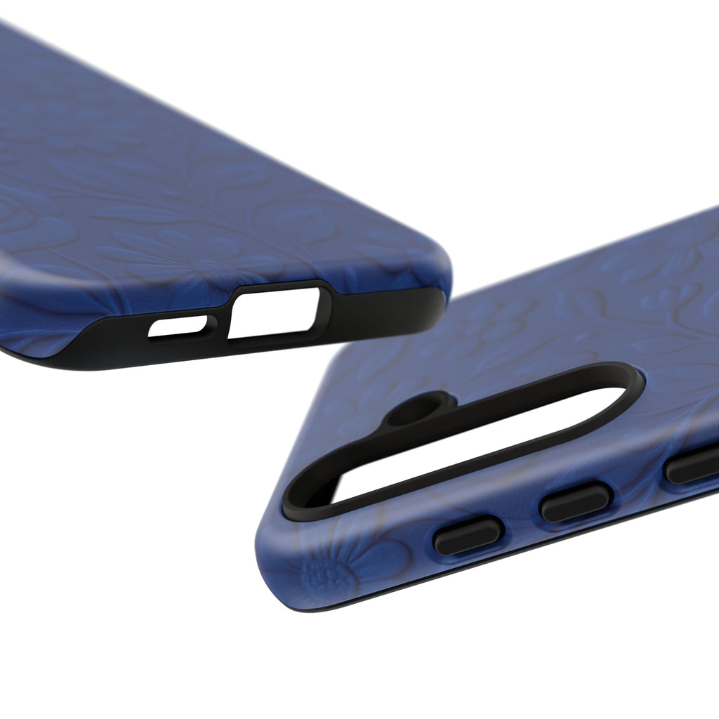 3D Illusion Floral Cobalt Blue Phone Case Elegant Raised Flower Design, Seamless Textured Look, Durable & Stylish Protection for iPhone and Android Models Fits iPhone & Samsung Models