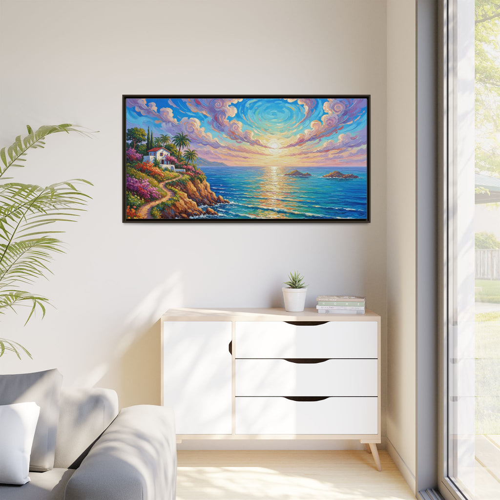 Toile imprimée florale océanique | Décoration murale colorée et lumineuse de paysage marin, œuvre d'art de bureau encadrée et mate