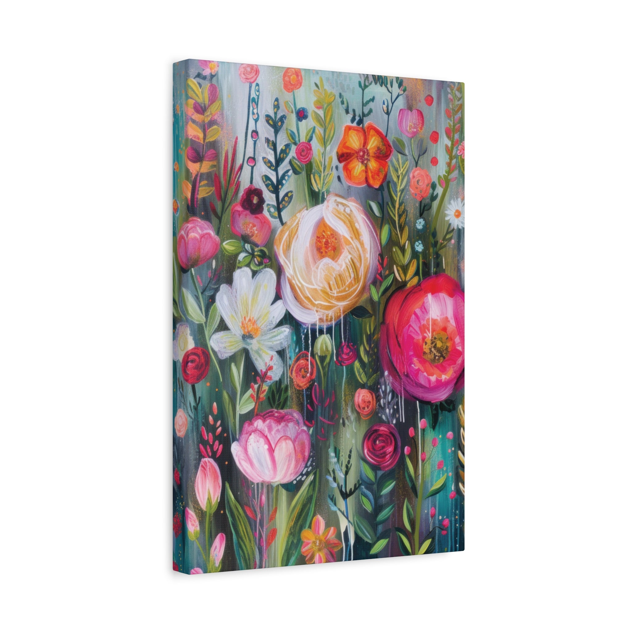 Watercolor Boho Floral Wall Art Matte Canvas Stretched, Vibrant Botanical Design, Perfect for Living Room, Bedroom, or Office Decor, Adds a Stylish Touch to Any Space - MRSBYVALLE