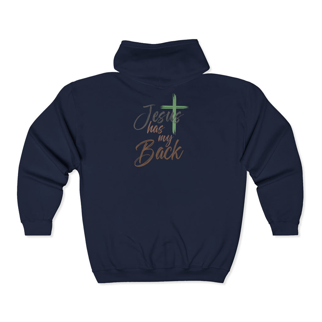 Faith-Inspired Full Zip Hoodie - "Jesus Has My Back"