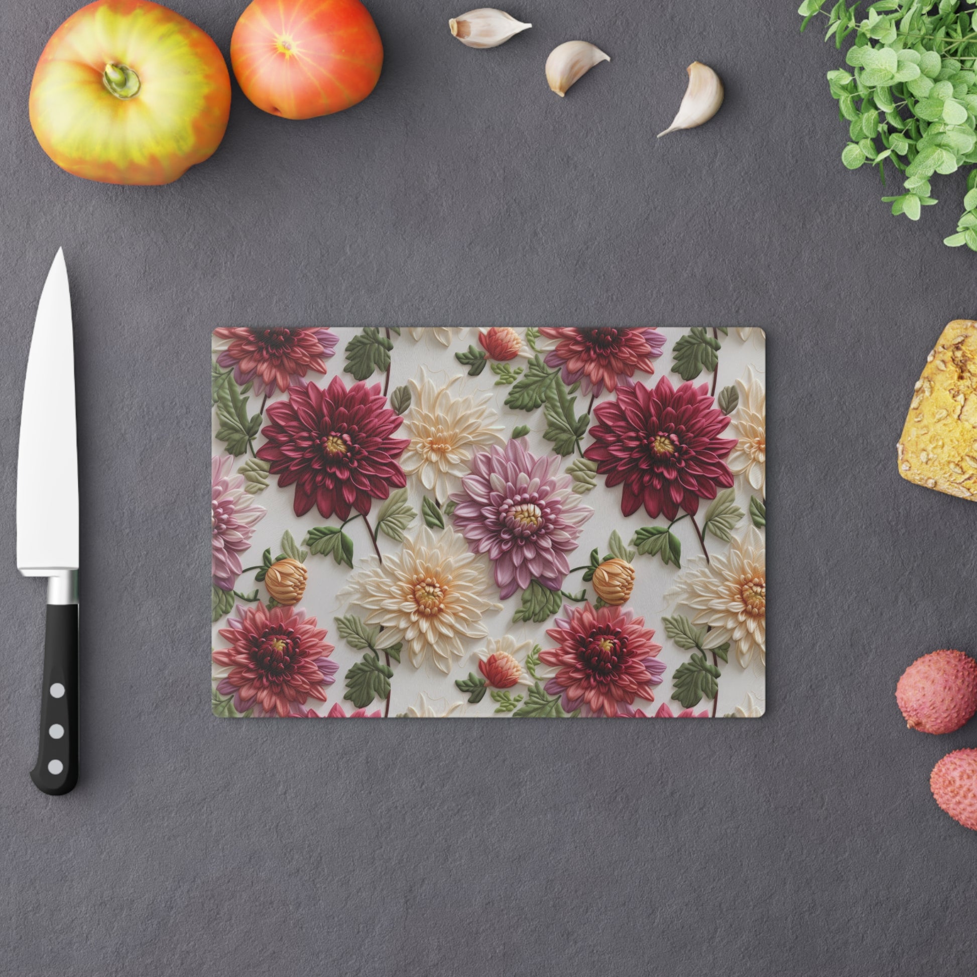 Elegant Fall Floral Glass Cutting Board Premium Autumn-Inspired Kitchen Decor & Gift | Durable, Heat-Resistant Tempered Glass | Perfect for Cooking & Serving - MRSBYVALLE
