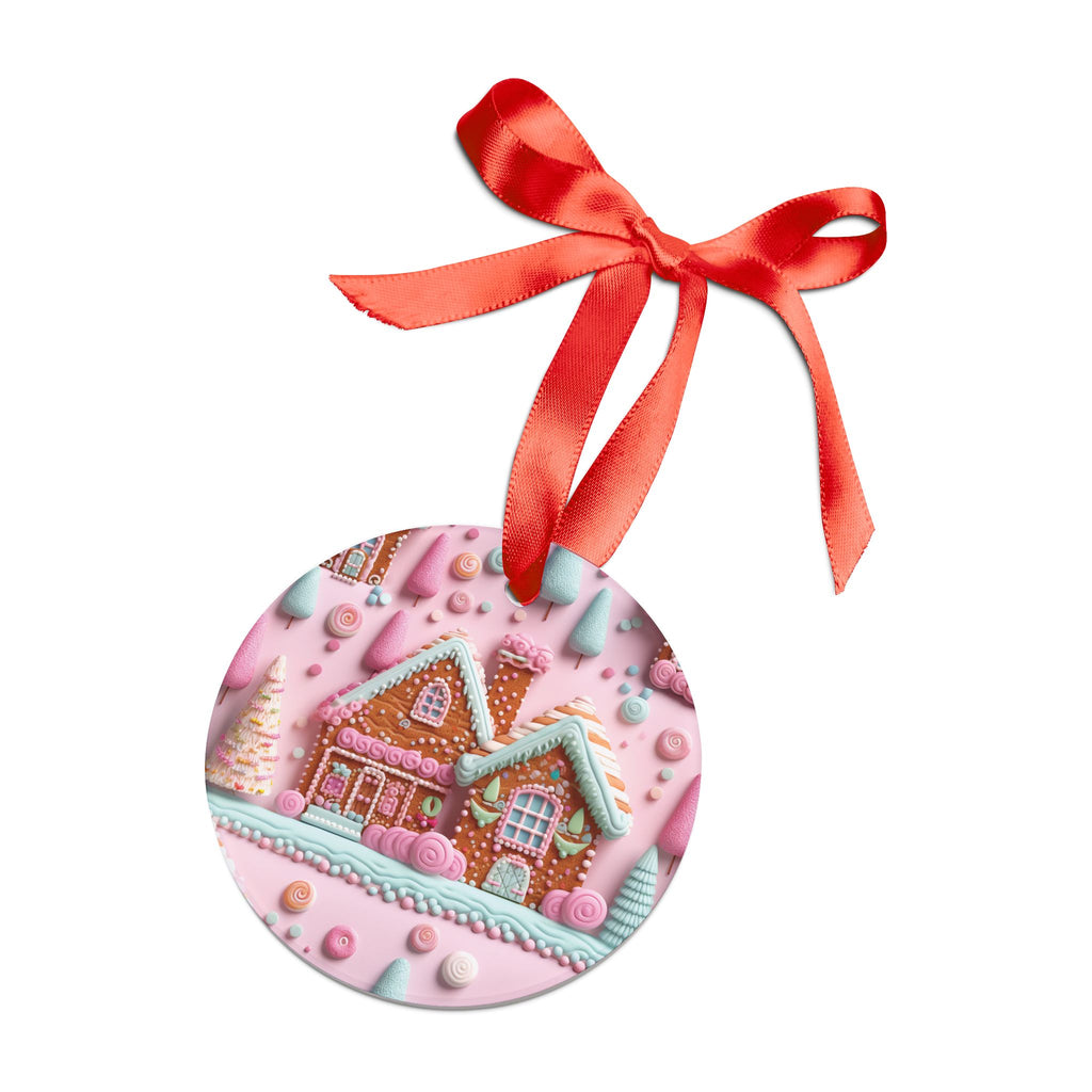 Charming 3D Clay Illusion Pink Gingerbread House Ornament Festive Holiday Captivating Optical Perfect for Christmas Tree, Gift Acrylic with Ribbon Perfect Gift for Tree, Home, Holiday Keepsake Ideal for Tree Trimming - MRSBYVALLE