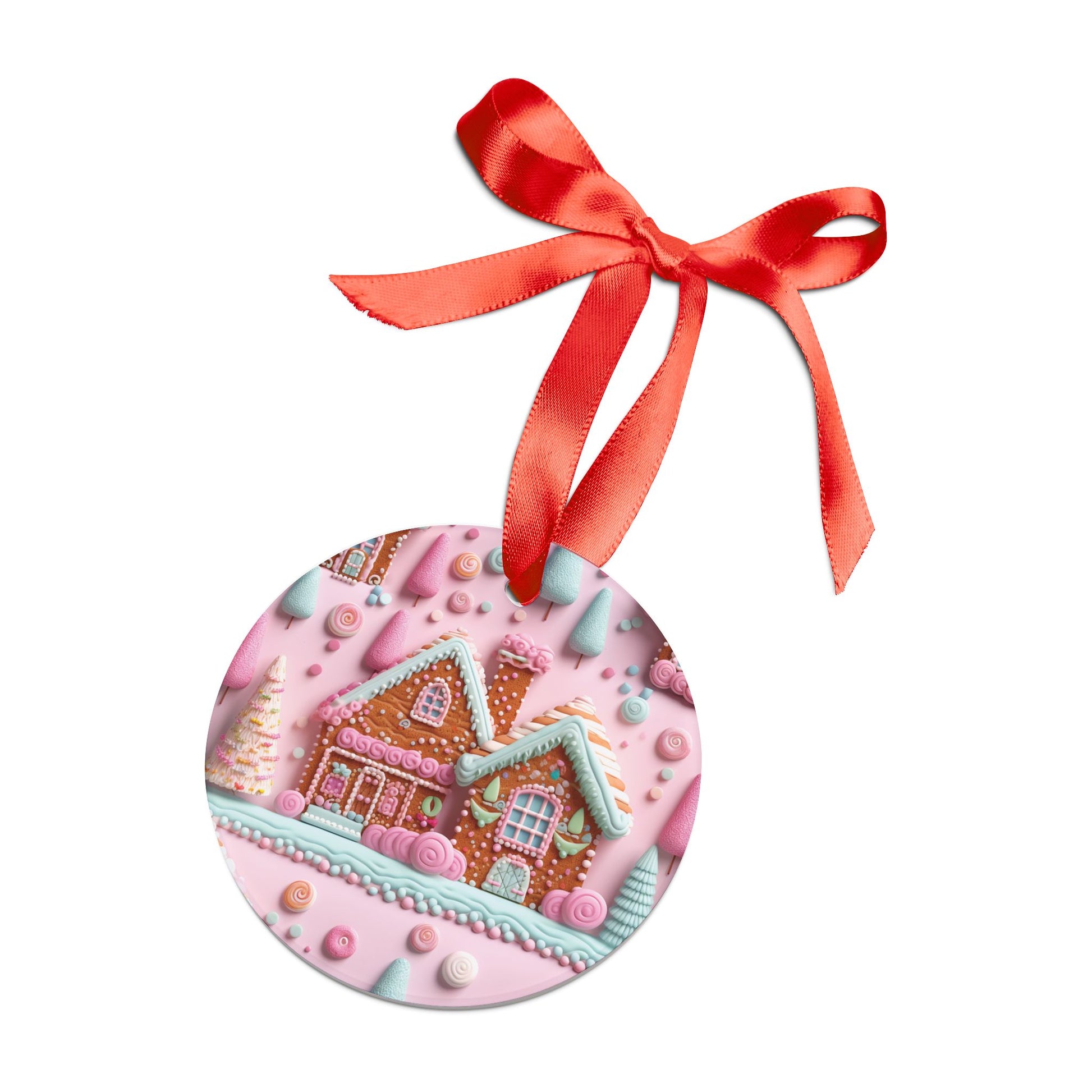 Charming 3D Clay Illusion Pink Gingerbread House Ornament Festive Holiday Captivating Optical Perfect for Christmas Tree, Gift Acrylic with Ribbon Perfect Gift for Tree, Home, Holiday Keepsake Ideal for Tree Trimming - MRSBYVALLE