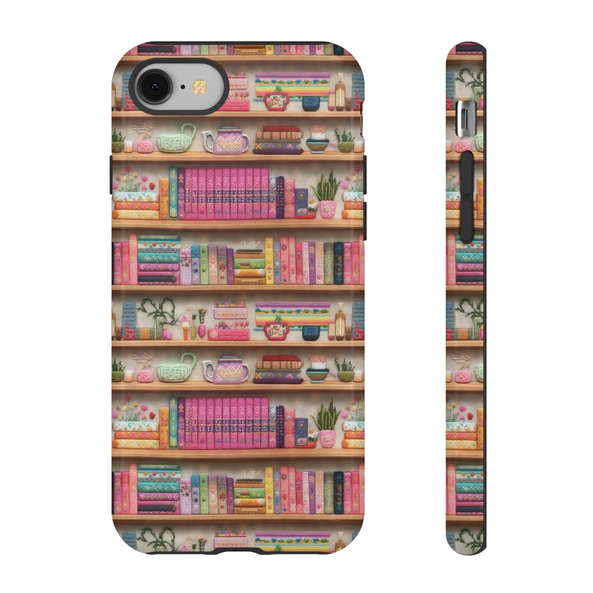 Phone Case 3D Illusion Books & Shelf Embroidery Design with Vibrant Colors Gift for Her Phone 15, Samsung iPhone Samsung Gift for Her Case iPhone 15, Samsung iPhone Samsung Accessory Gift for Her.