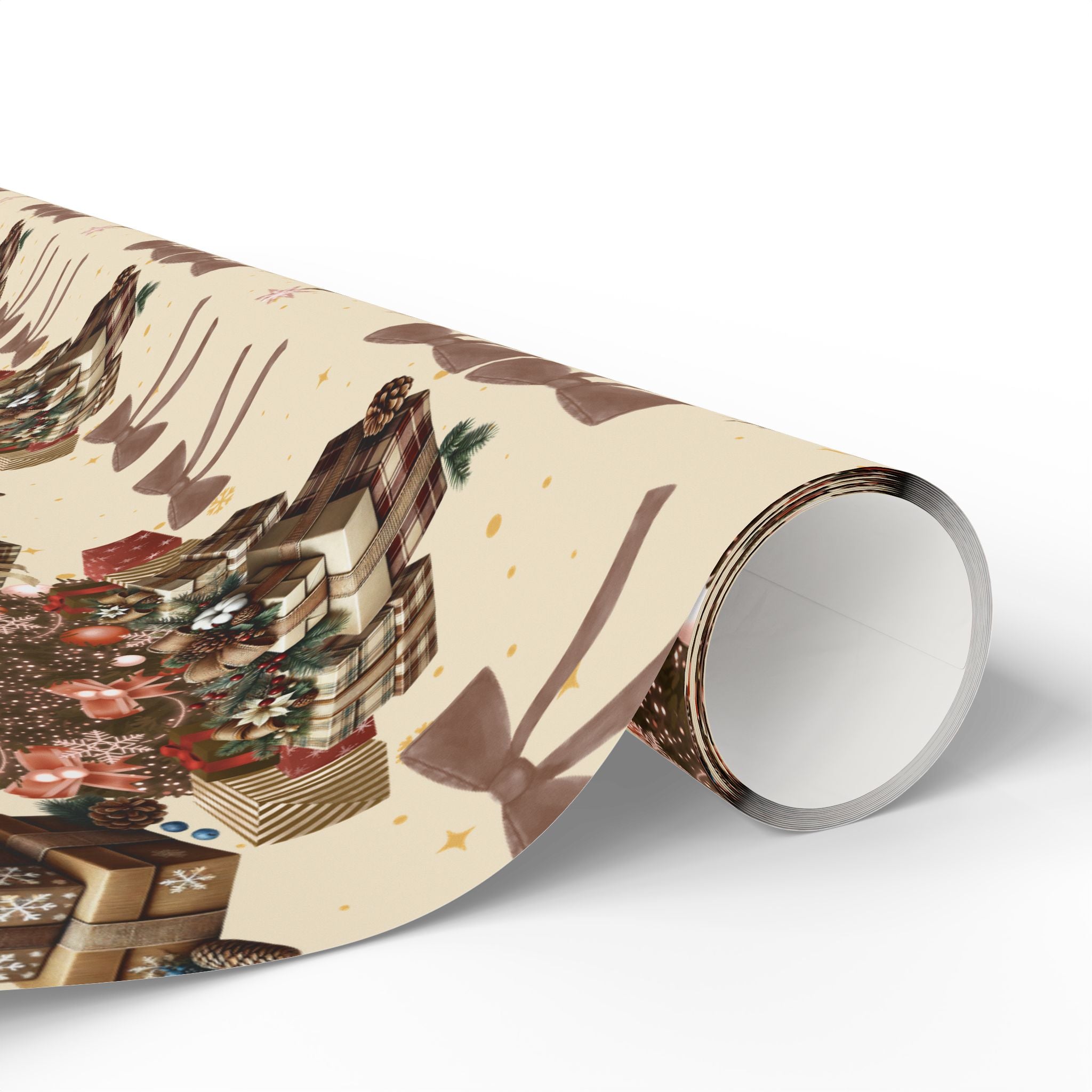 Brown Cozy Christmas Wrapping Paper Warm Holiday Gift Wrap with Tree Pattern  Festive Design