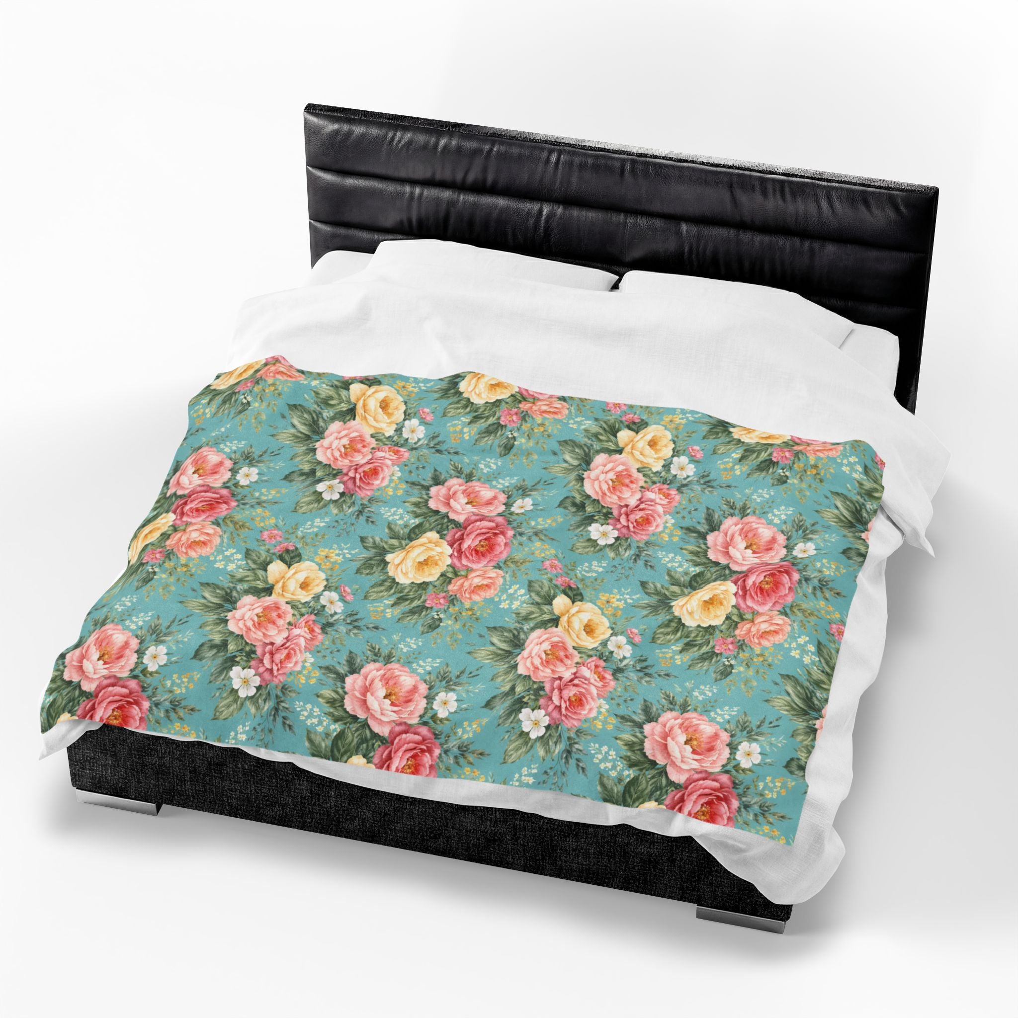 Floral Lagoon Roses Velveteen Plush Blanket | Cozy Luxury Throw