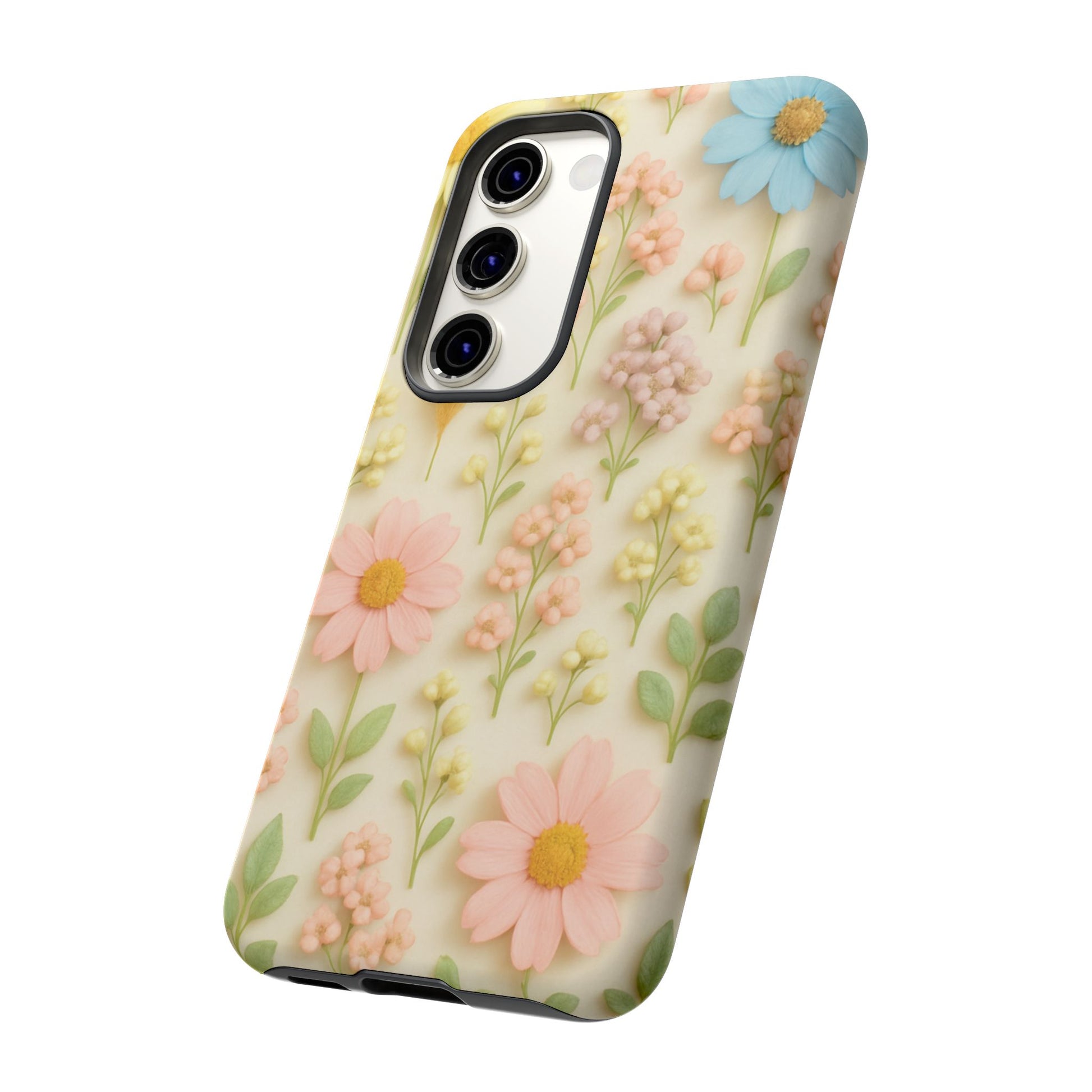 Pastel Dried Flowers Illusion Phone Case 3D Realistic Pressed Floral Design, Bright Botanical Aesthetic, Soft Nature-Inspired CoveriPhone & Galaxy