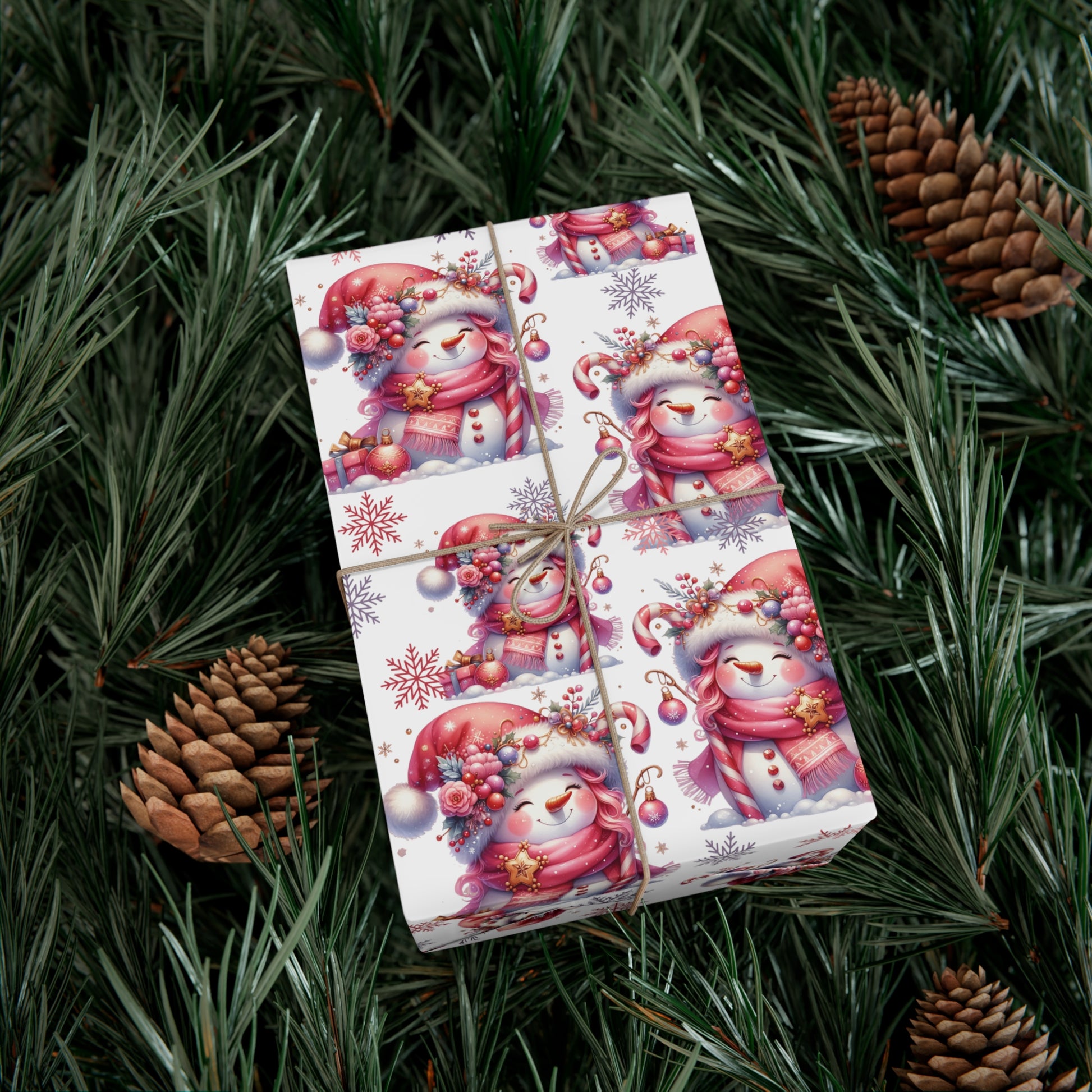 Enchanting Pink Christmas Wrapping Paper Whimsical Winter Wonderland with Pastel Trees, Snowflakes, and Festive Gifts Perfect for a Magical Holiday Season in Matte/Satin, All Occasion - MRSBYVALLE