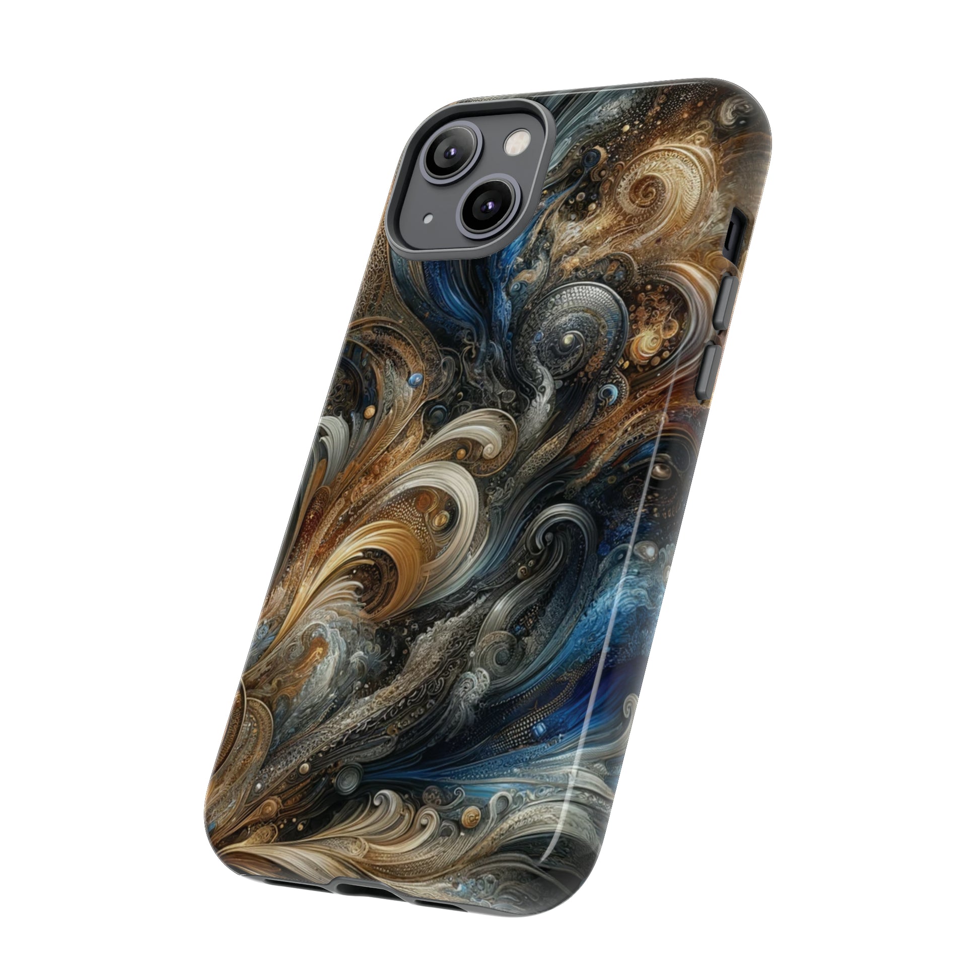 Gold and Navy Art Design Luxury Phone Tough Case Floral Elegant Durable Stylish for Modern Devices iPhone 15, Samsung iPhone Samsung Accessory Gift for Her.
