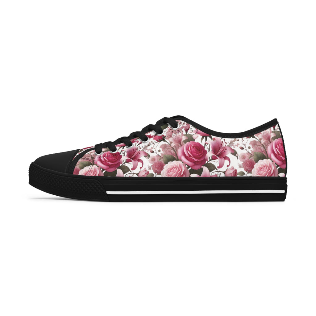 Floral Pink Women's Low Top Sneakers Breathable Polyester Canvas, Lightweight Stylish Floral Pastel Design, Comfortable All-Day Wear, Perfect for Walking and Everyday Activities - MRSBYVALLE