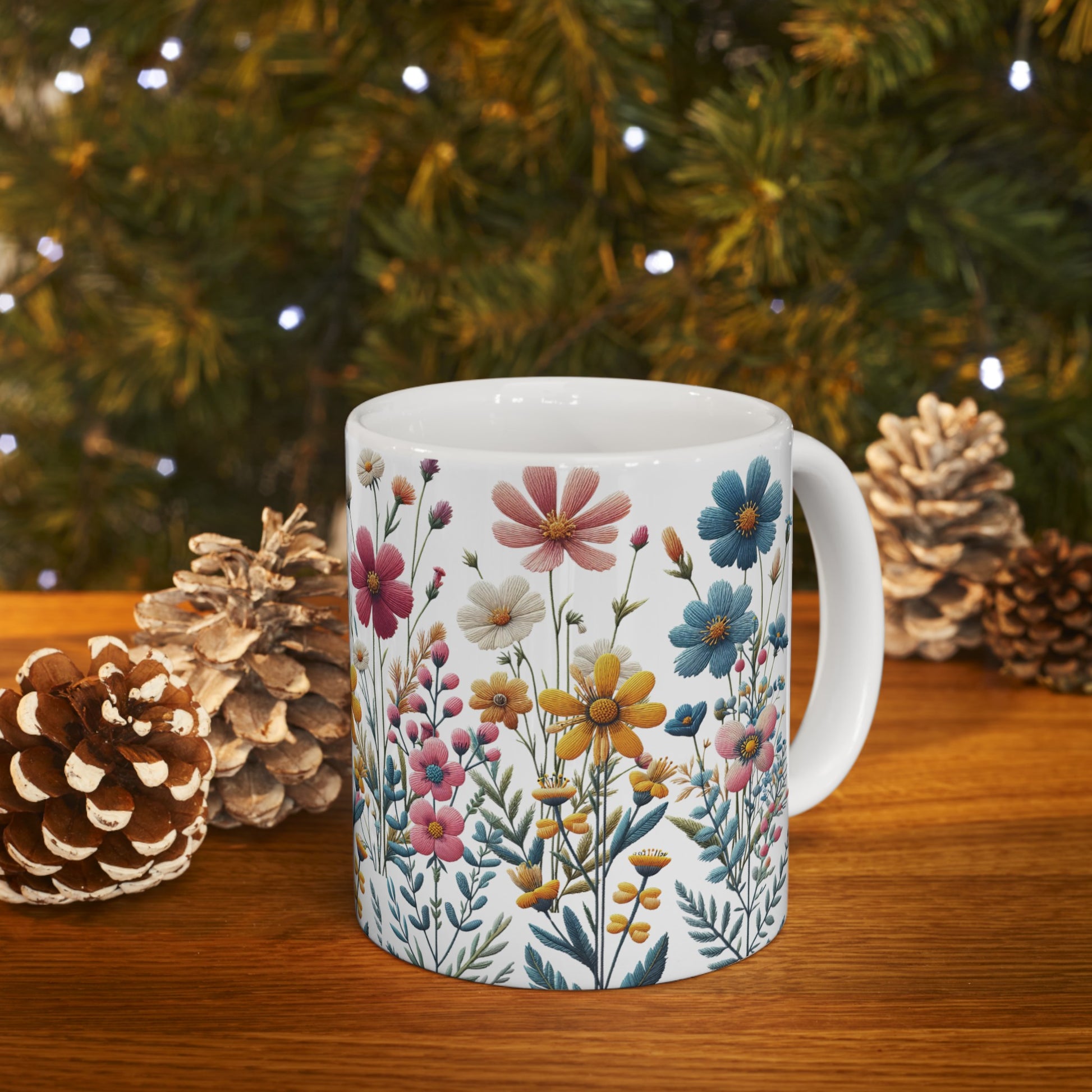 Boho Wildflower Coffee Ceramic Mugs – Perfect for Your Morning Brew | 11 oz & 15 oz Sizes Floral Mug for Tea, Cocoa, and More Unique Bohemian Design Gift for Nature Lovers - MRSBYVALLE