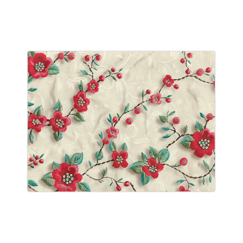 Cozy 3D Embroidery Illusion Red Flowers Minky Blanket Elegant Floral Comfort for Home & Gift Throw - Ultra Soft lightweight Perfect for Home, Couch, or Bed | Best Gift  Comfort Blanket, Perfect for Snuggling Housewarming Gift Throw - MRSBYVALLE
