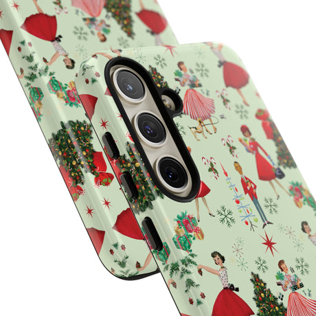1950s Vintage Phone Case - Retro Christmas Design | Unique Holiday Protection for Your Device | Stylish & Durable Cover Gift for Her Phone 15, Samsung iPhone Samsung Accessory Gift for Her
