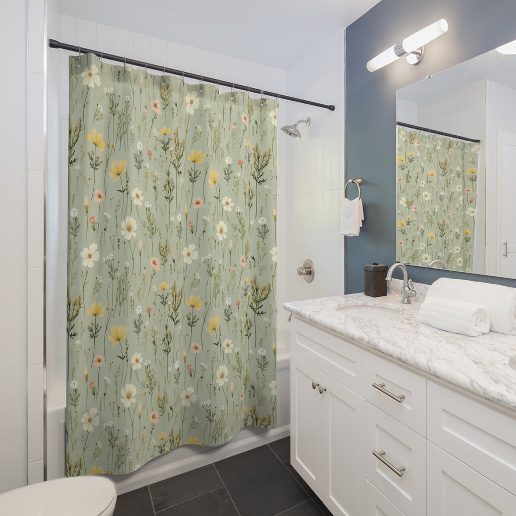 Boho Wildflowers Shower Curtain Vibrant Floral Design for Bohemian Bathroom Décor 100% Polyester, Water-Resistant, and Stylish Upgrade the Bathroom - MRSBYVALLE