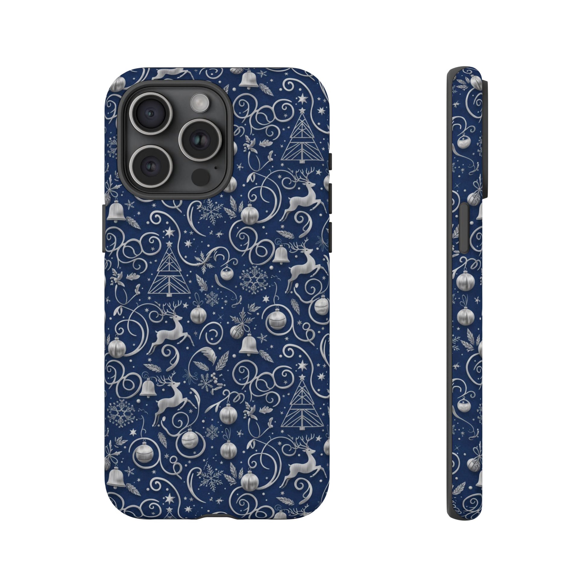 Blue & Silver Christmas Phone Case – Holiday Sparkle Design for iPhone 17, All iPhones & Galaxy | MRSBYVALLE Gift for Her