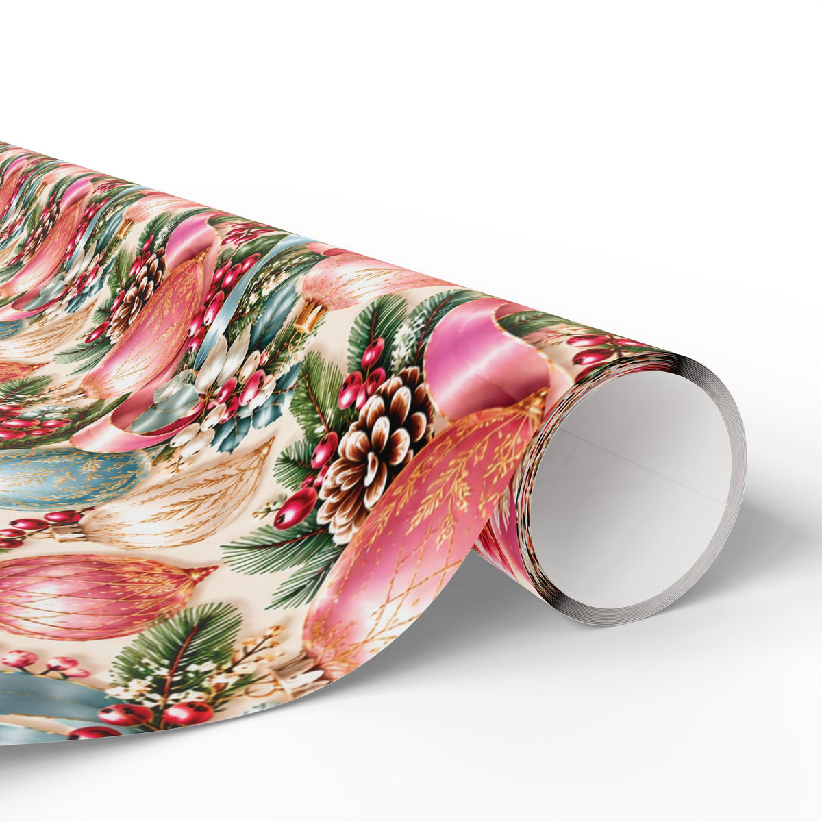 Pink Vintage Christmas Ornament Wrapping Paper