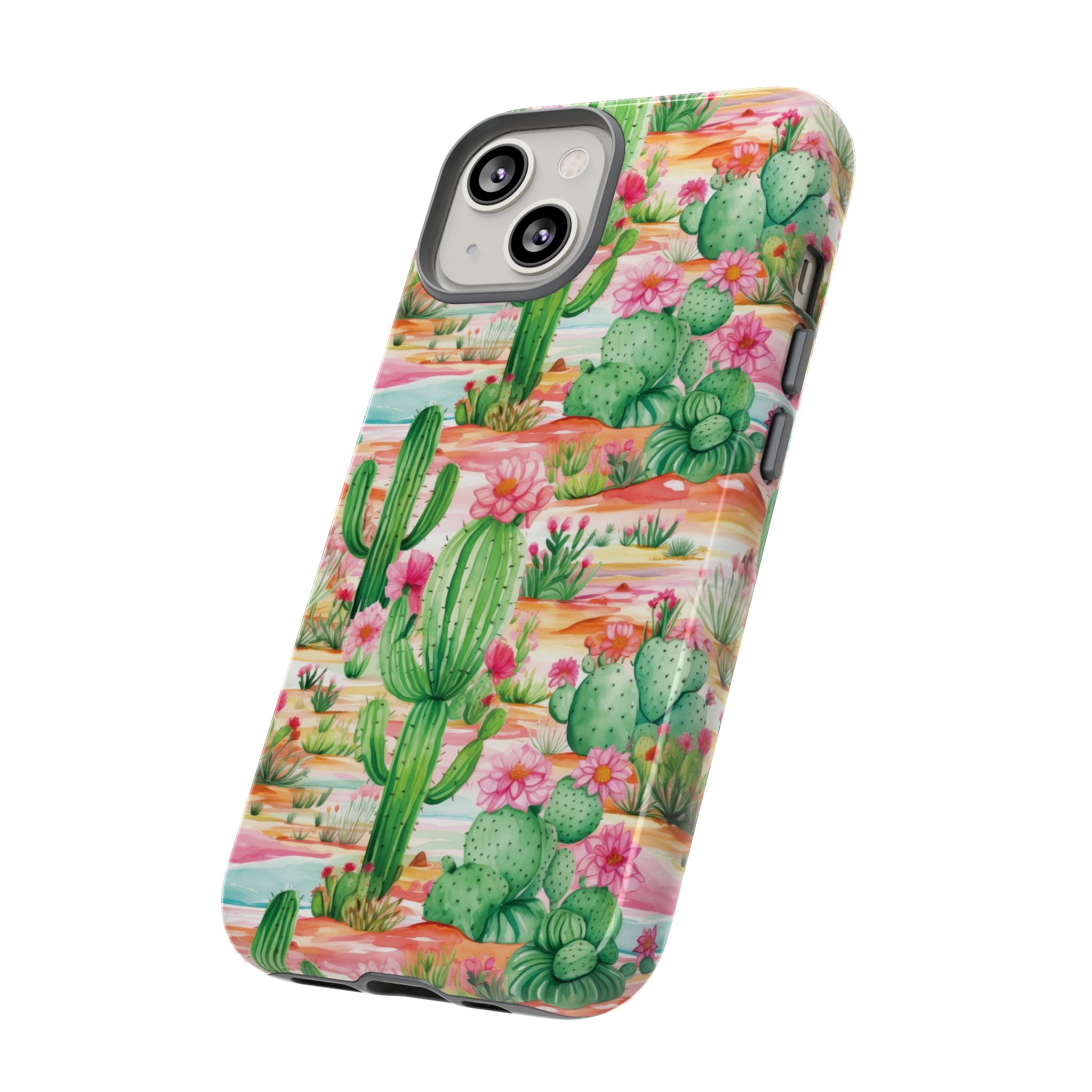 Pink and Mint Green Cactus Phone Case - Tough, Stylish Cover with Cactus Flowers | Durable Protection for iPhone & Android | Fresh Nature-Inspired Design!