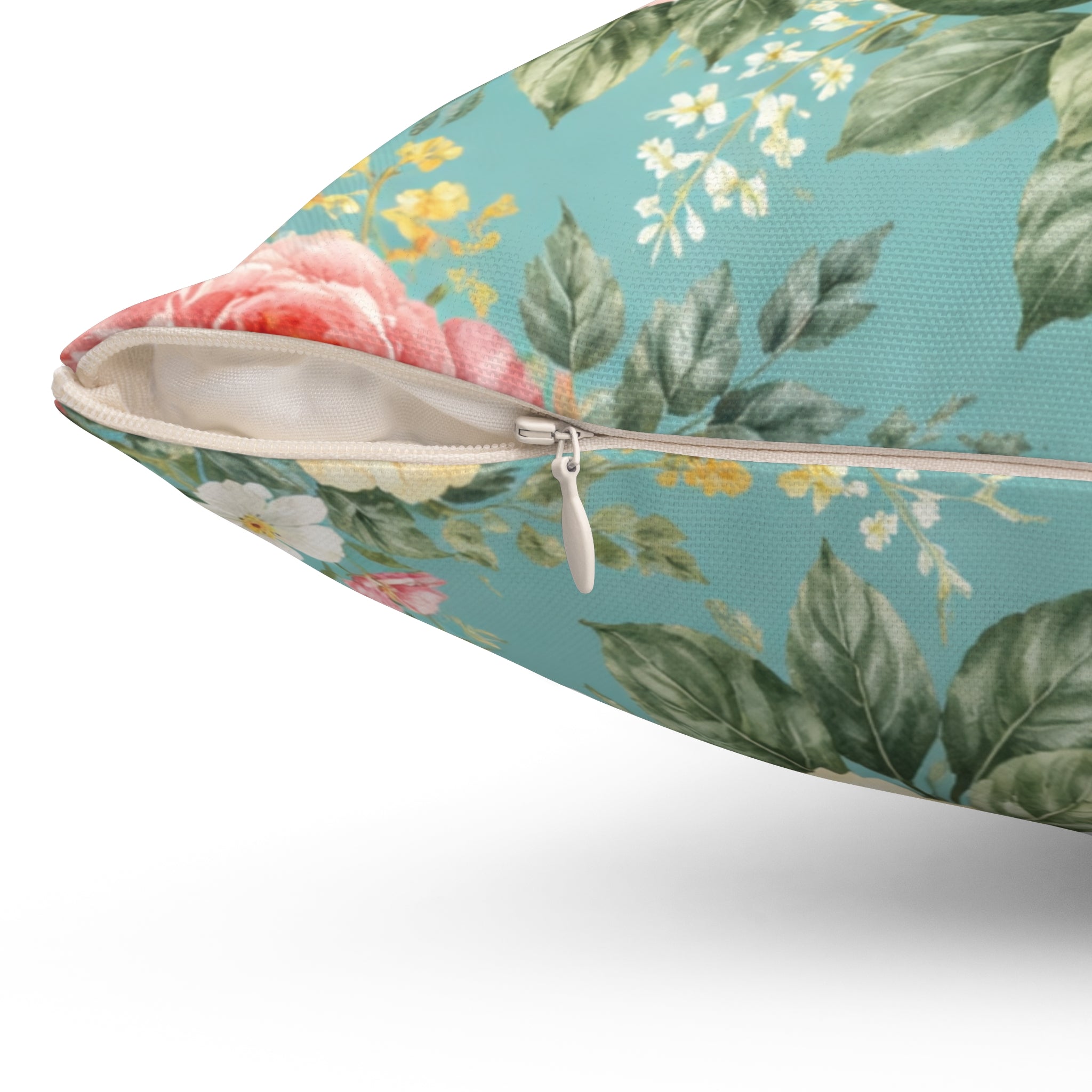 Floral Lagoon Roses Throw Pillow — Decorative Square Accent Cushion for Home & Office