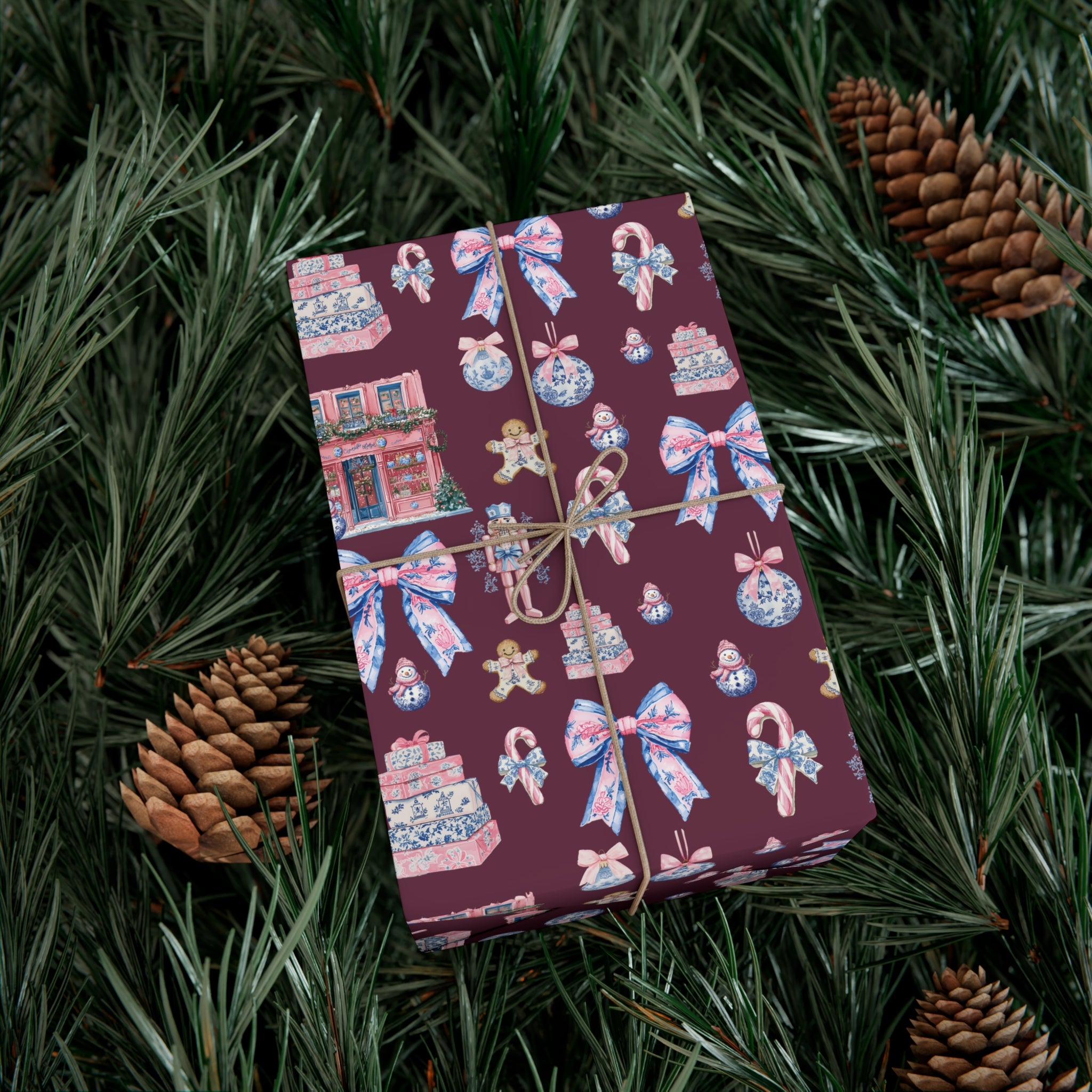 Pink & Blue Nutcracker Christmas Wrapping Paper with Bows & Holiday Elements – Ideal for Festive Gift Wrapping, Adding Cheer & Charm to Every Present Gifts - MRSBYVALLE