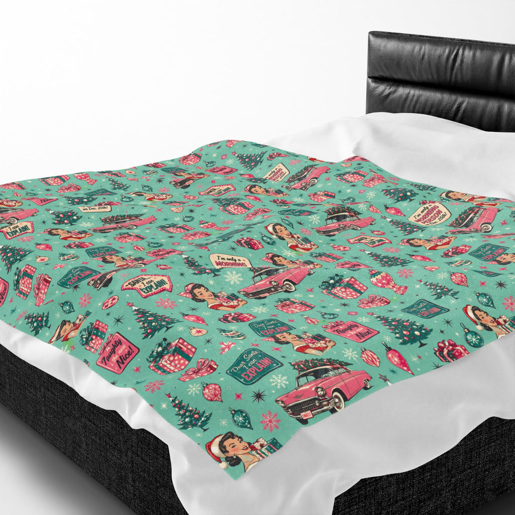 Funny Retro Pink Christmas Blanket Vintage Mid Century Holiday Throw Cozy Christmas Couch Blanket Festive Winter