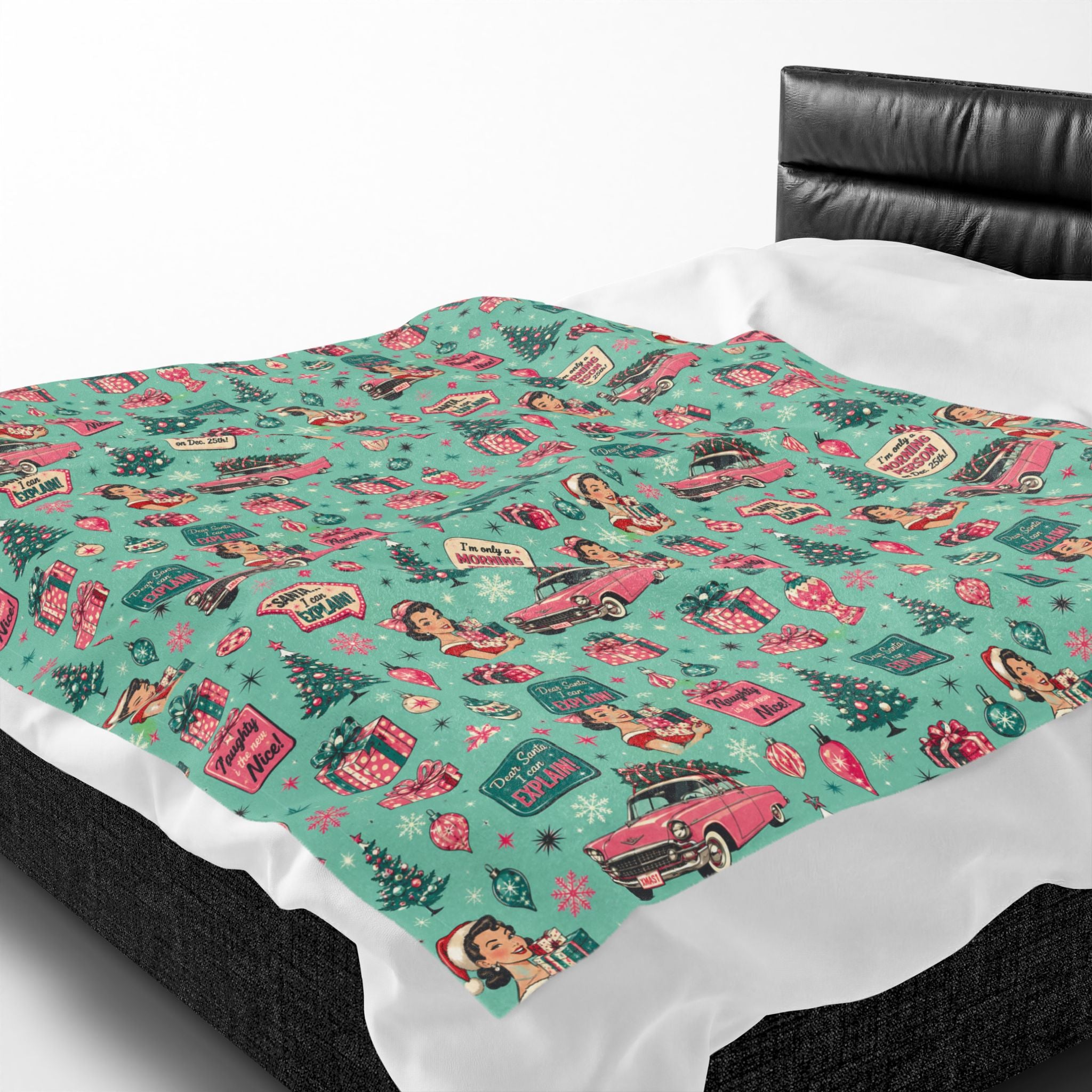 Funny Retro Pink Christmas Blanket Vintage Mid Century Holiday Throw Cozy Christmas Couch Blanket Festive Winter