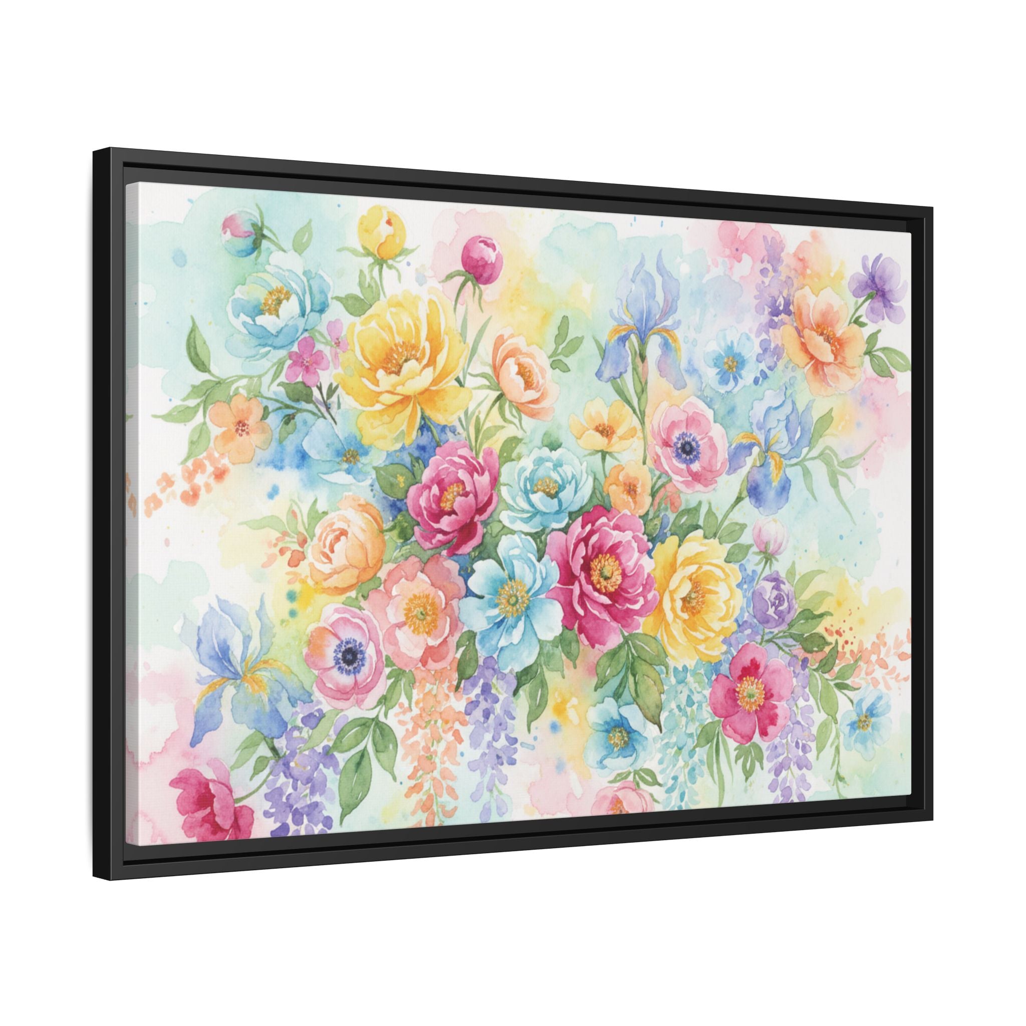 Toile Bouquet Floral Aquarelle, Art Mural Mat Encadré | Art Mural Multicolore