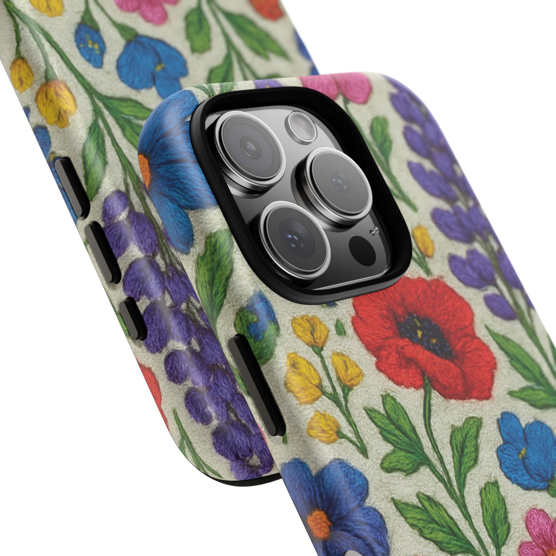 Bright 3D Illusion Wildflower Phone Case Cute Floral Design in Red, Pink, Blue – Aesthetic Protective Case for iPhone and  Android