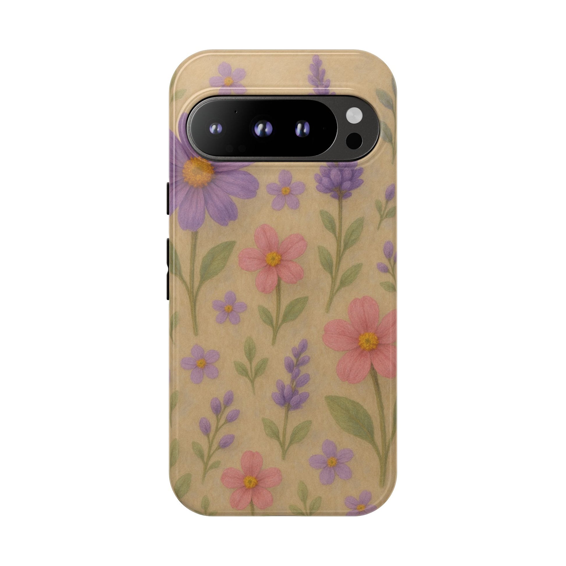 3D Illusion Wildflower Phone Case Cute Pastel Floral Design in Lavender, Pink, Mint Green – Aesthetic Protective Case for iPhone and  Android