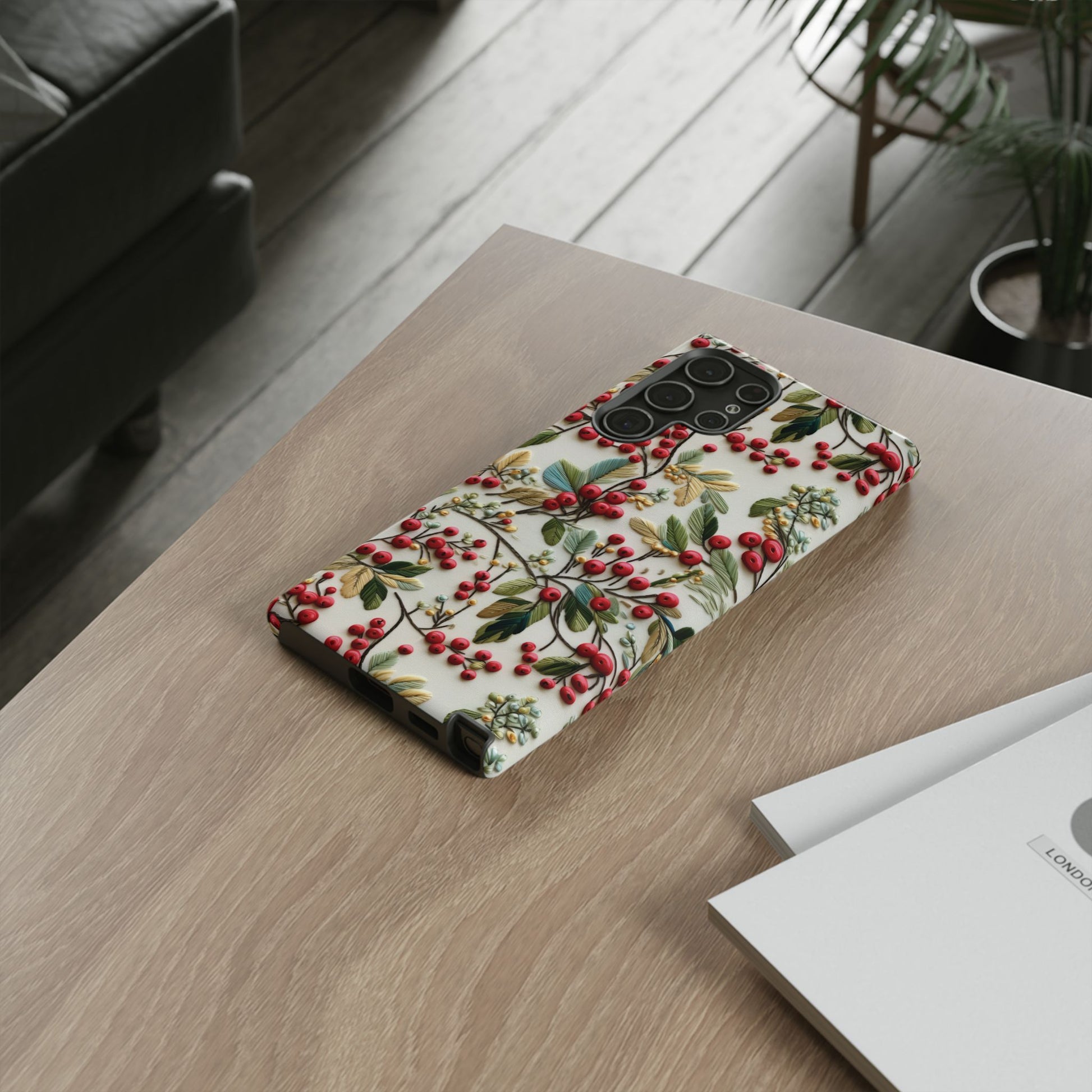 Holly Christmas Wildflowers Boho Chic Design Phone Case - Stylish, Protective Cover for All Models Gift for Mom Accessory Gift for Her