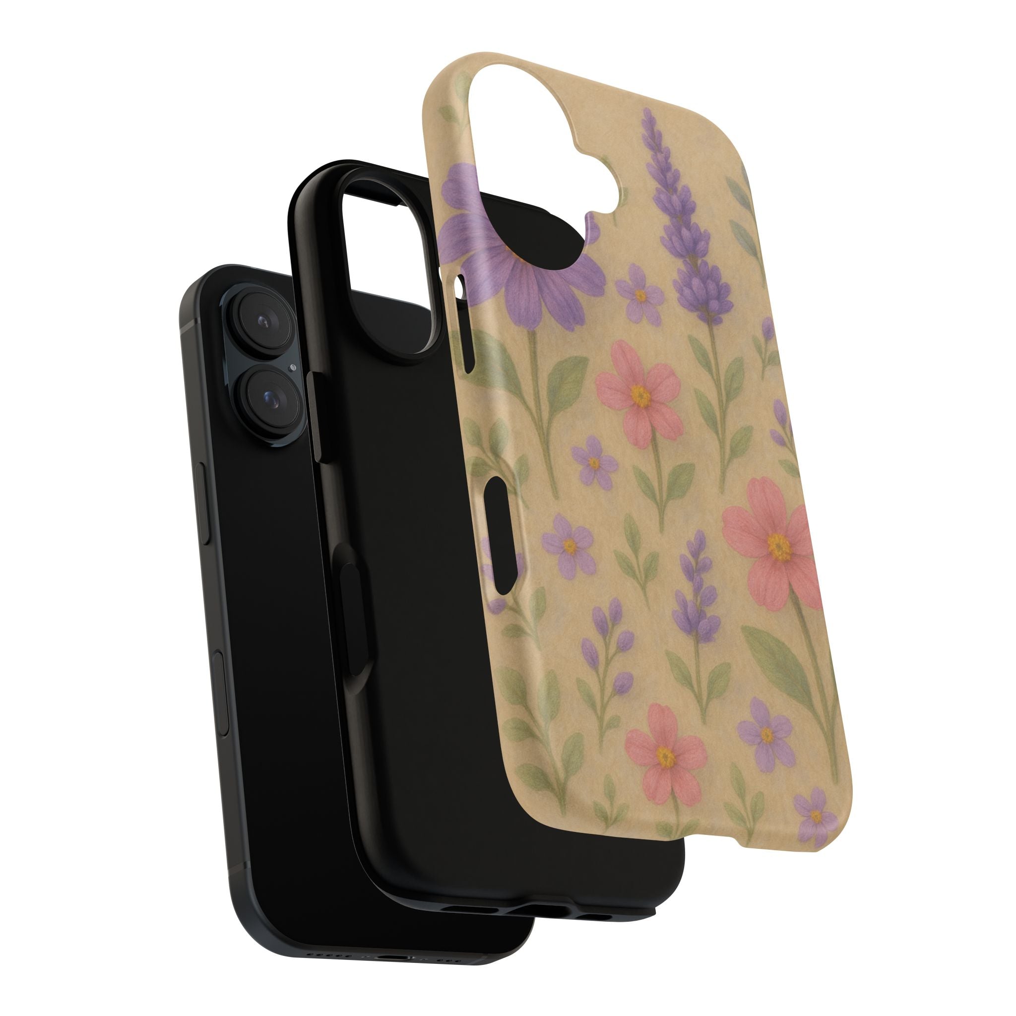 3D Illusion Wildflower Phone Case Cute Pastel Floral Design in Lavender, Pink, Mint Green – Aesthetic Protective Case for iPhone and  Android
