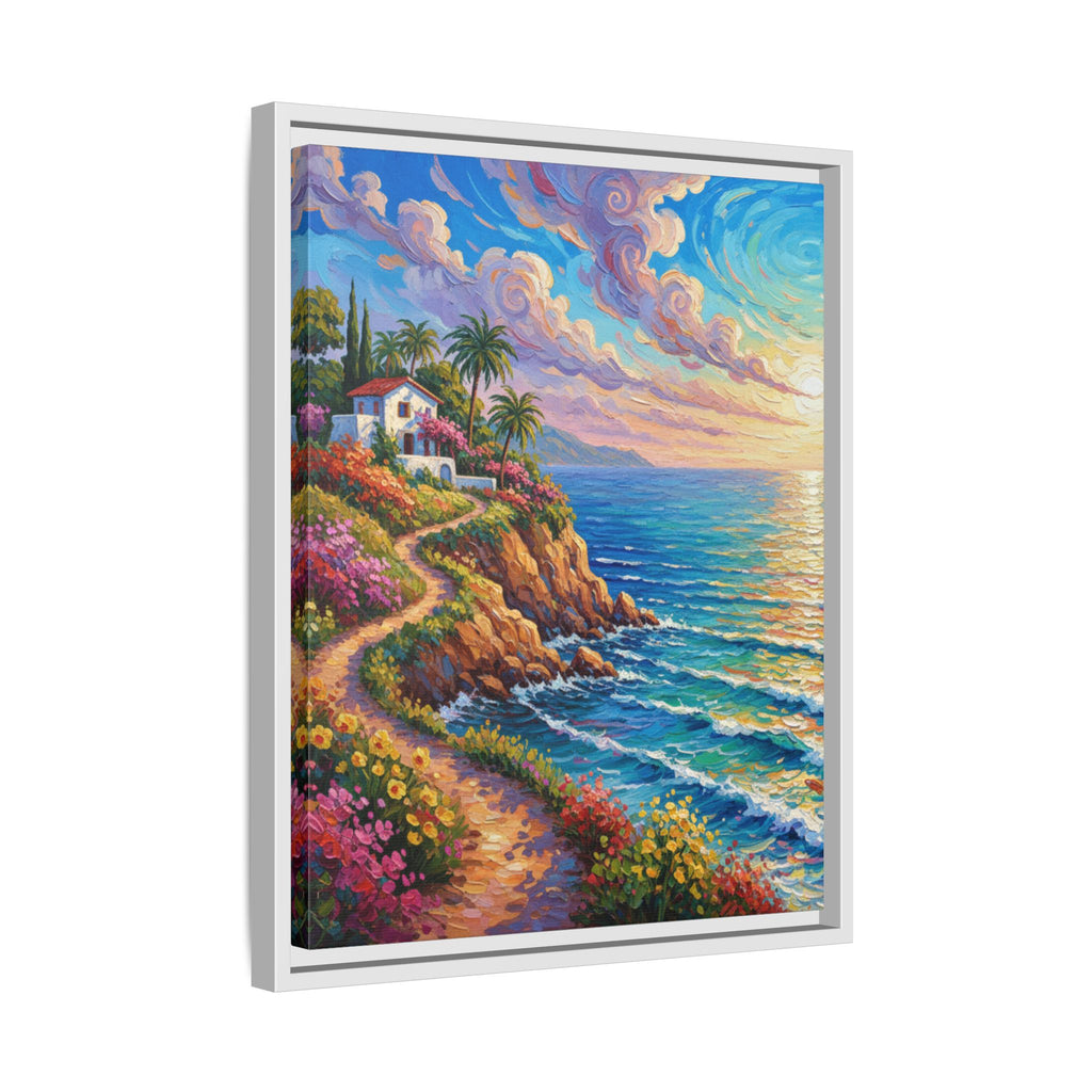 Toile imprimée florale océanique | Décoration murale colorée et lumineuse de paysage marin, œuvre d'art de bureau encadrée et mate