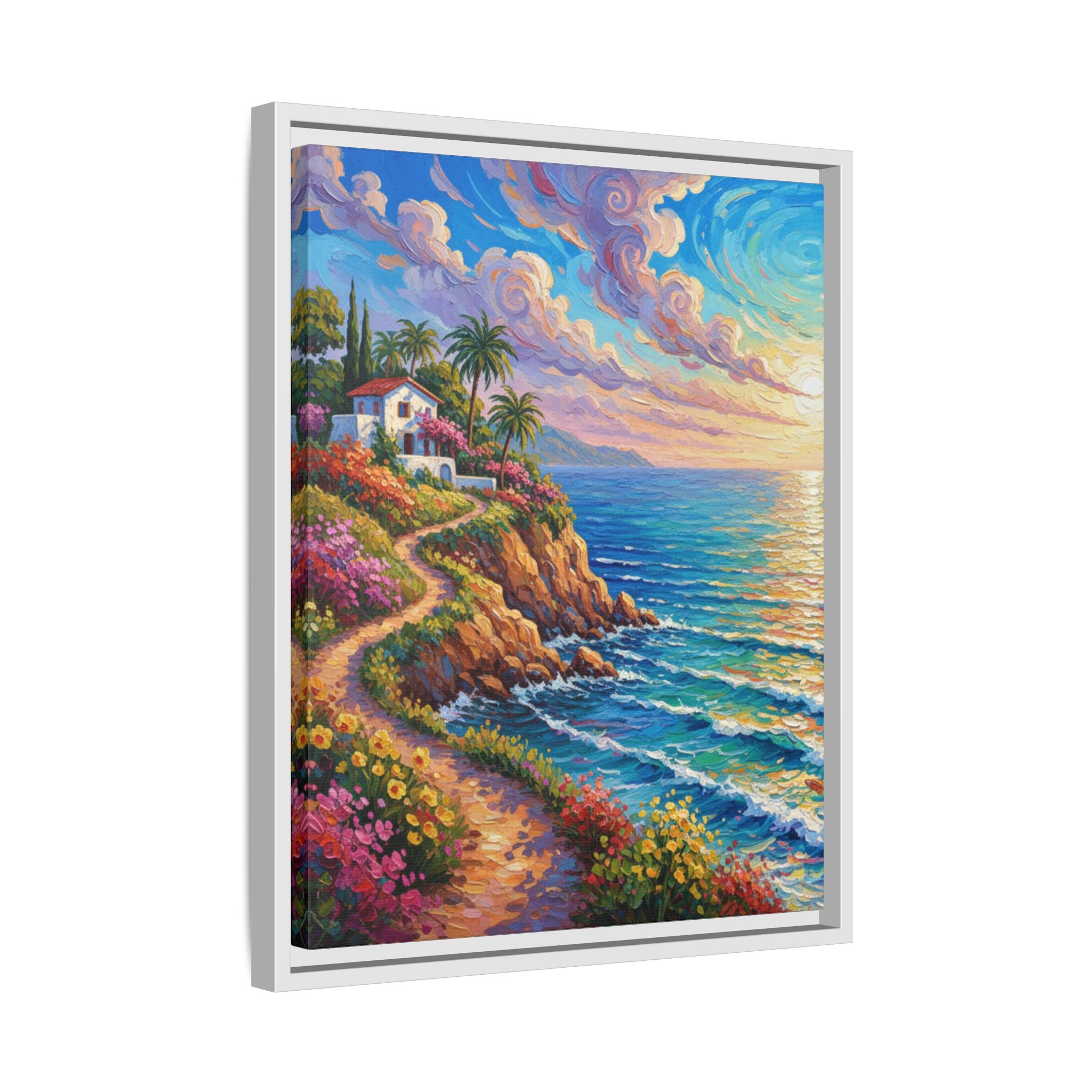 Toile imprimée florale océanique | Décoration murale colorée et lumineuse de paysage marin, œuvre d'art de bureau encadrée et mate