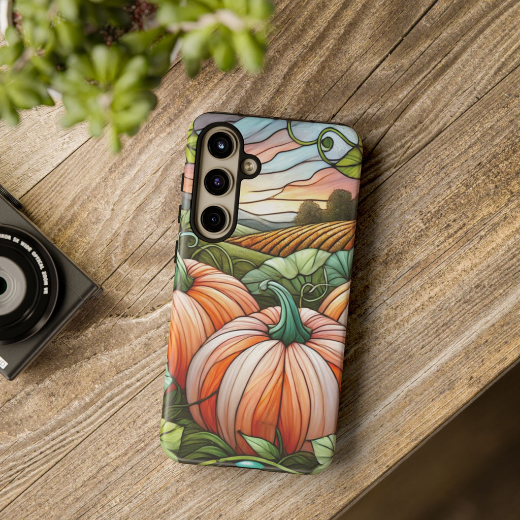 Pumpkins Phone Case Fall Faux Stained-Glass Thanksgiving Cover Pumpkin Lovers Gift for Galaxy S 24 23 22 21 Pixel 5 6 7 8 iPhone 17 , 16 15 14 13 12 Samsung iPhone Samsung Gift for Her