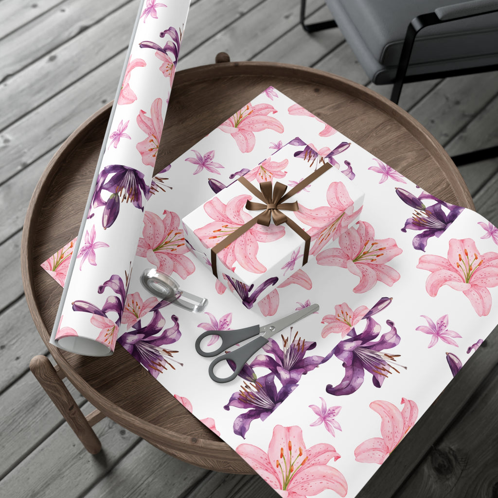 Blooming Tiger Lily Pink and white Wrapping Paper | Cozy Holiday Gift Wrap | Perfect for Christmas Presents, Wedding Celebrations, and Winter Wonderland Themes Christmas - MRSBYVALLE