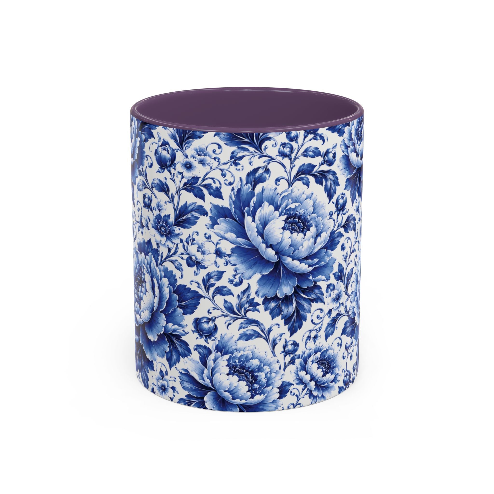Blue Floral Ceramic Coffee Mug — Vintage Delft Peony Accent (11oz & 15oz) Blue & White Chinoiserie Tea Mug