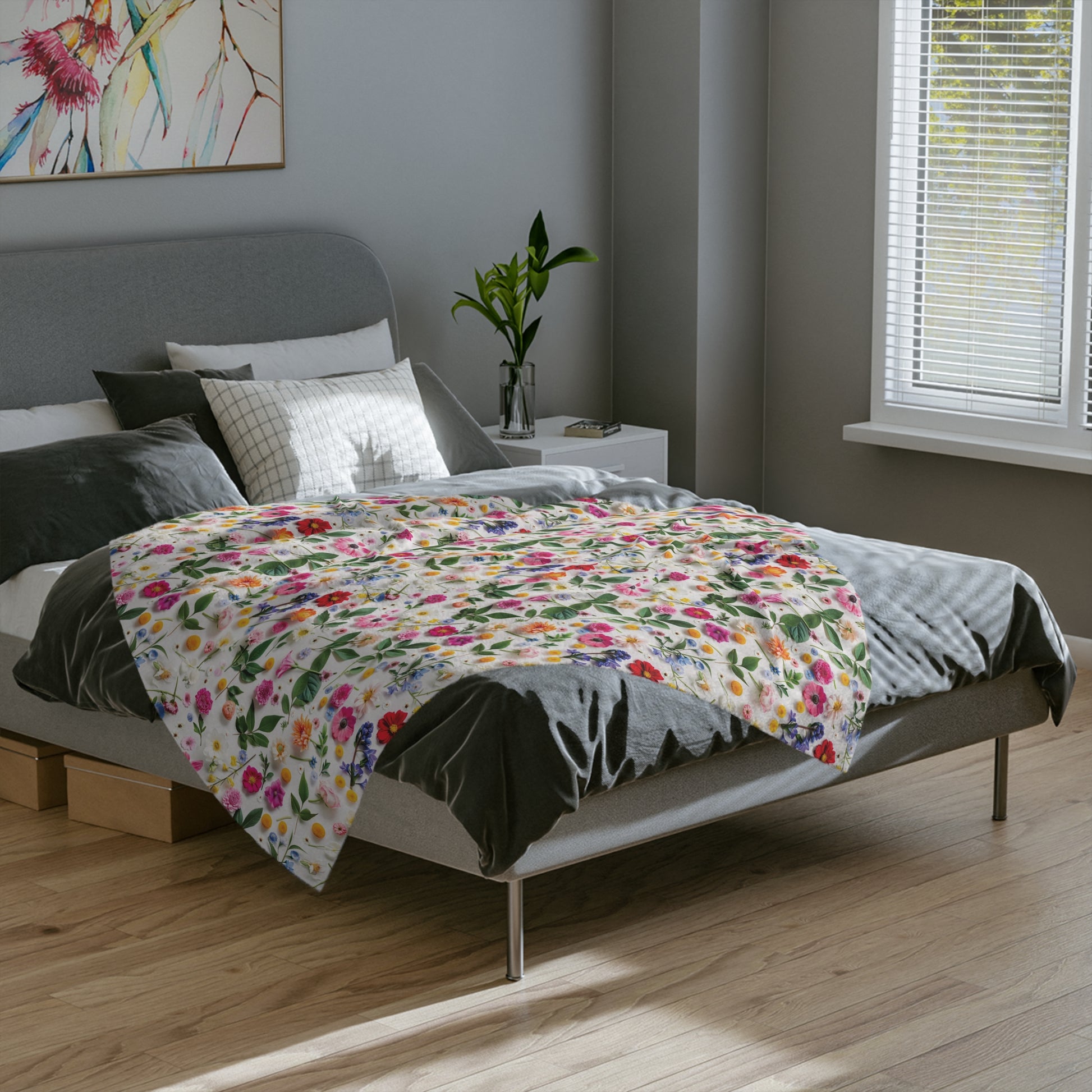 Wildflowers Bright Colors Minky Blanket Throw Ultra-Soft Minky Blanket Cozy Comfort Blanket Elegant Home Decor Plush Microfiber for Maximum Comfort Blanket, Perfect for Snuggling Decor, Cozy All-Season Warmth, Housewarming Gift Throw