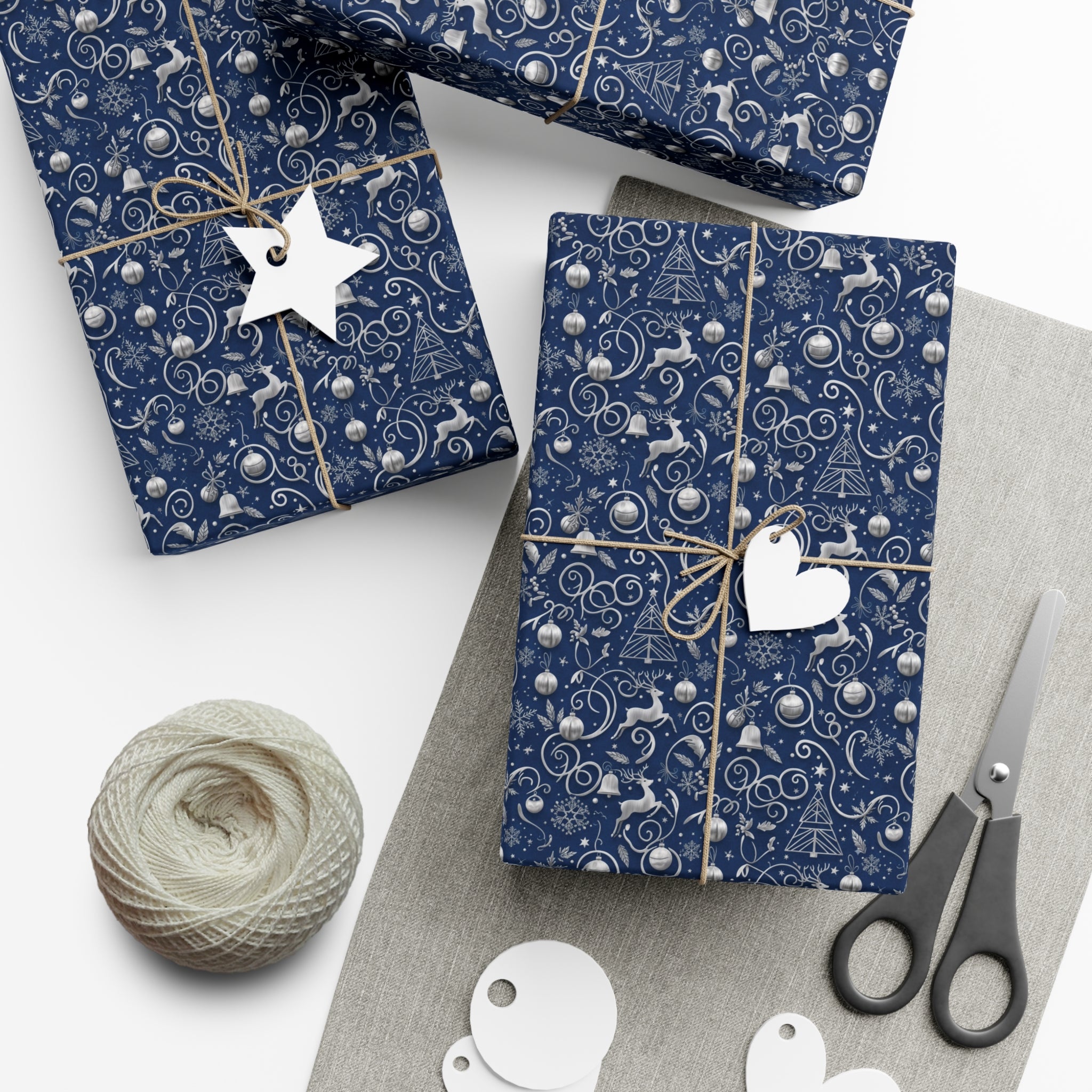 Elegant Blue & Silver Christmas Gift Wrap – Holiday Wrapping Paper Sheets & Rolls | MRSBYVALLE