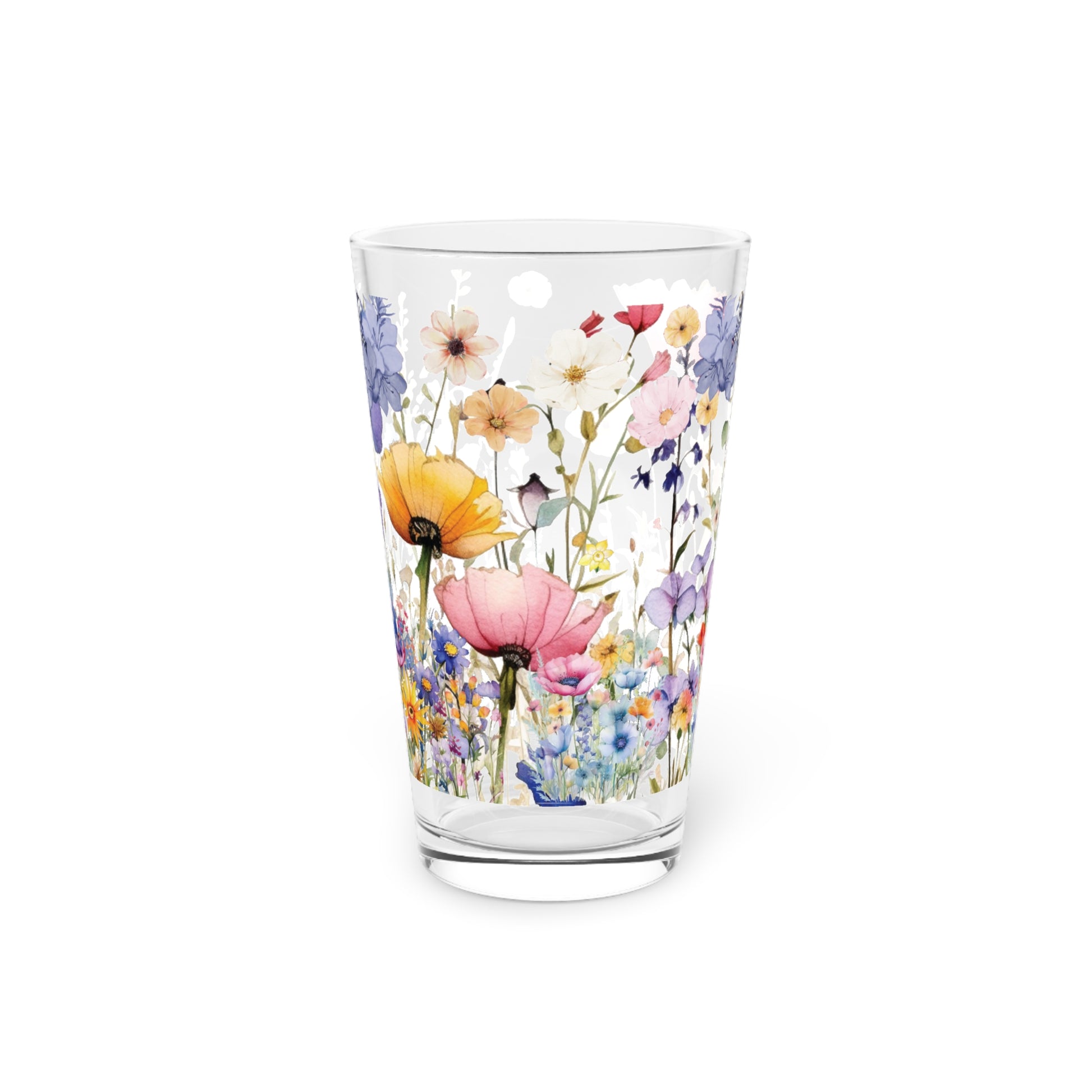 Watercolor Pink Purple Floral 16oz Pint Glass Delicate Blooms for Refreshing Sips Art Gifts, Party Drinkware, Cocktail Glass Drinkware, Housewarming Perfect Gift Party Drinkware, Cocktail, Wedding Perfect for Parties - MRSBYVALLE