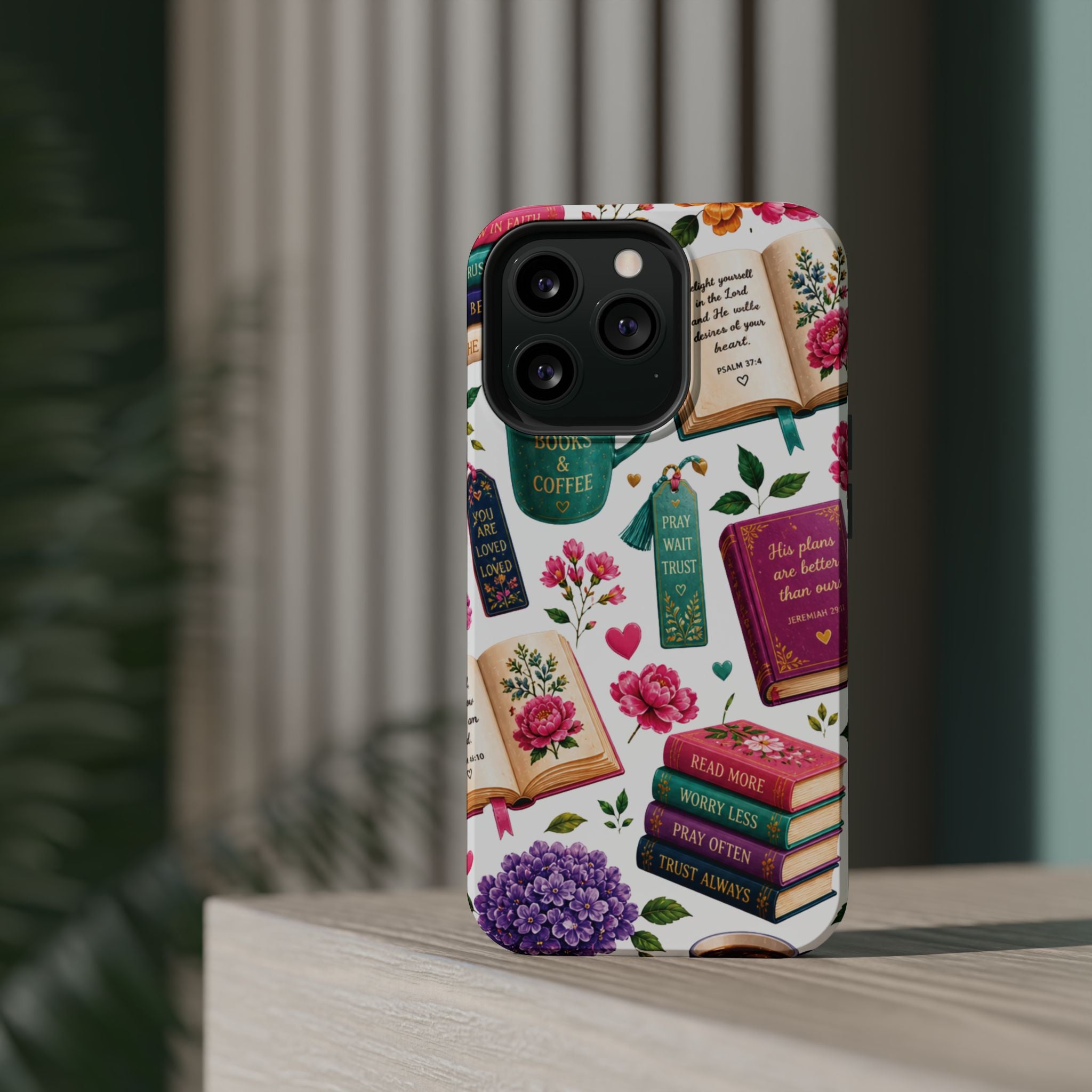 Christian Books & Coffee Phone Case — Magnetic Impact-Resistant Christian Gift