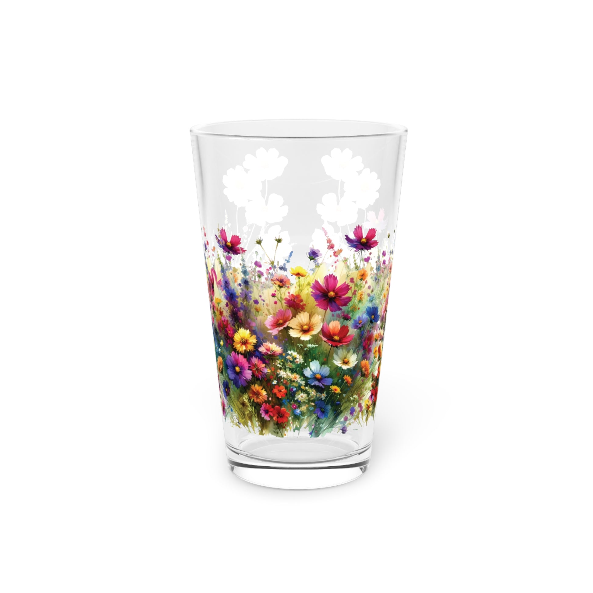 Vibrant Wildflower Pint Glass Colorful Floral Drinkware for Home & Bar, 16 oz Housewarming, Wedding, Bridal Shower Glass, Mother's Day Party Drinkware, Housewarming Perfect Gift Party Drinkware, Cocktail, Wedding Perfect for Parties - MRSBYVALLE