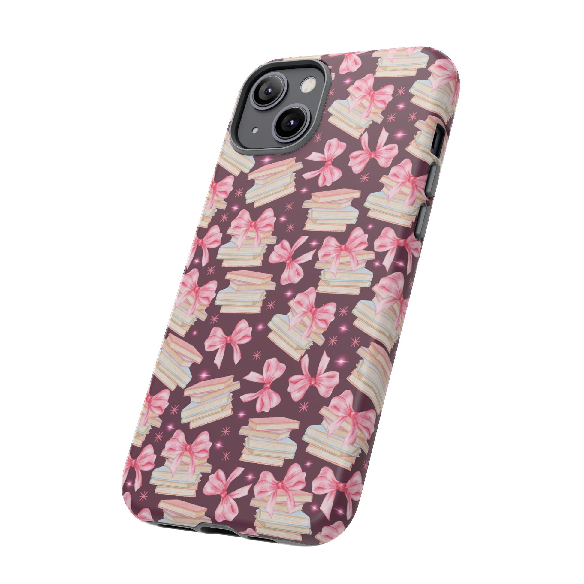 Coquette Pink Bows & Books Phone Case for iPhone 16 15 14 13 12  21 23 Samsung, and Pixel | Stylish Protective Cover Gift for Her Perfect for Floral Lover