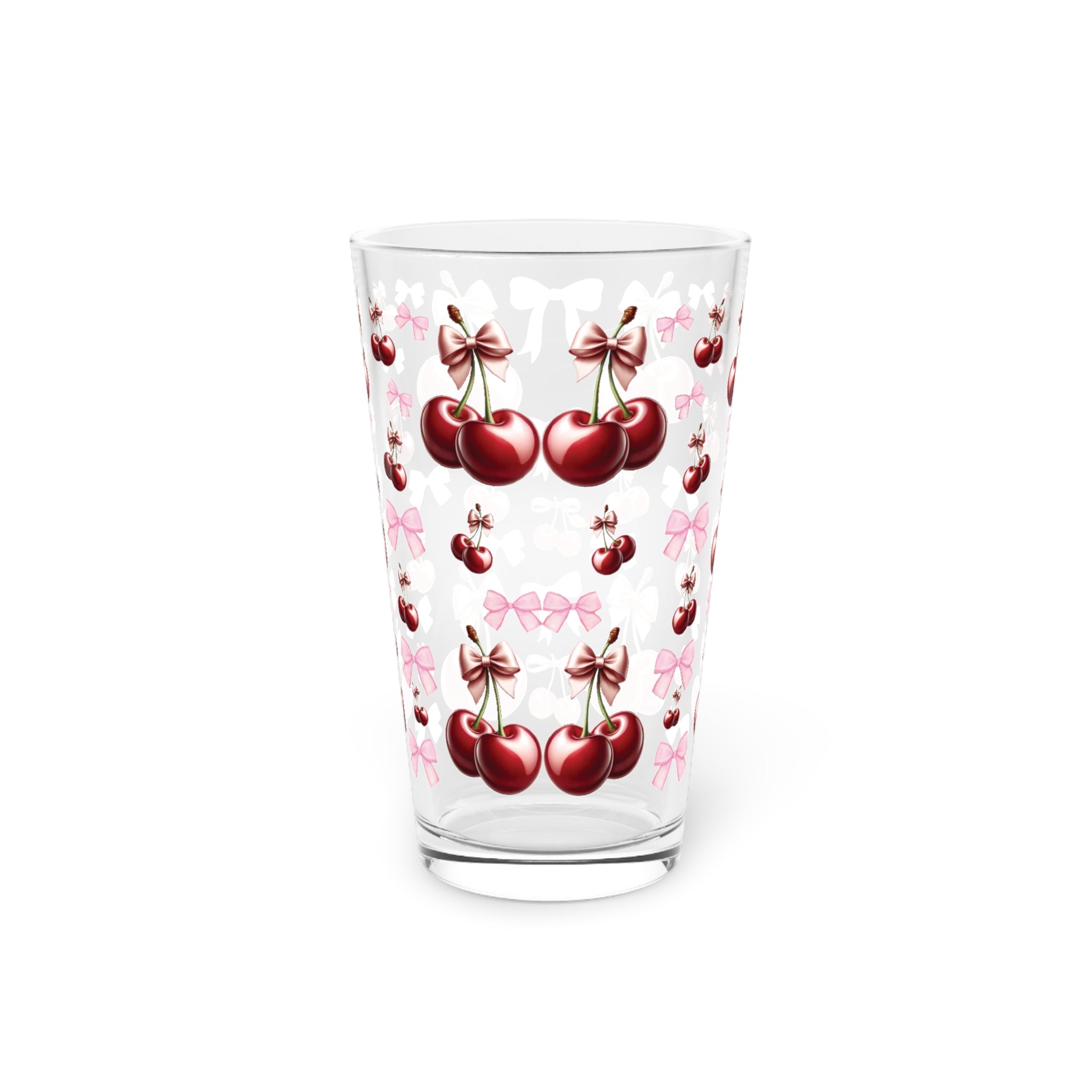Cherry and Pink Bow 16 oz Pint Glass Elegant Drinkware for Everyday Use | Perfect for Home Perfect for Every Occasion Mother's Day Party Drinkware, Housewarming Perfect Gift Party Drinkware, Cocktail, Wedding Perfect for Parties - MRSBYVALLE
