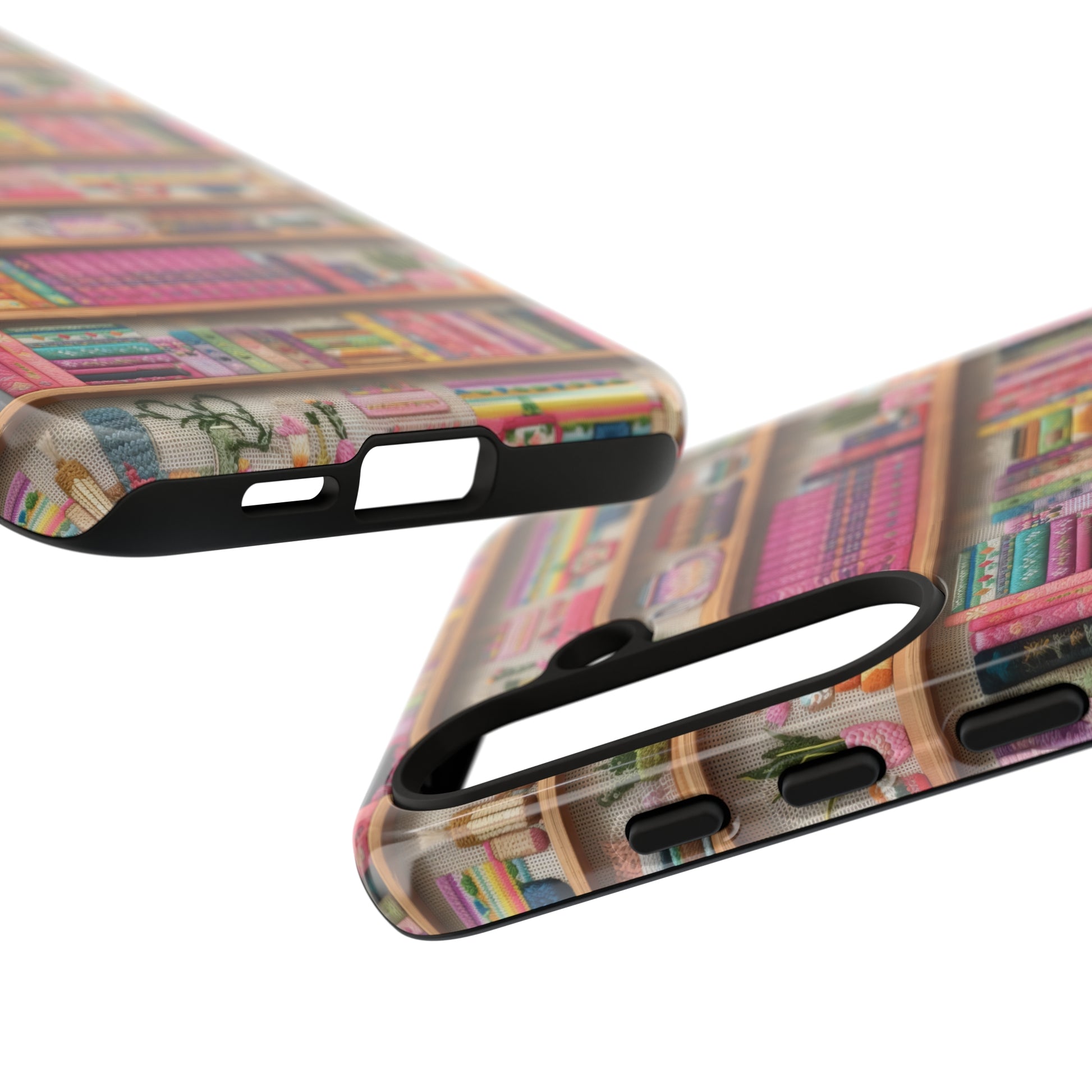 Phone Case 3D Illusion Books & Shelf Embroidery Design with Vibrant Colors Gift for Her Phone 15, Samsung iPhone Samsung Gift for Her Case iPhone 15, Samsung iPhone Samsung Accessory Gift for Her.