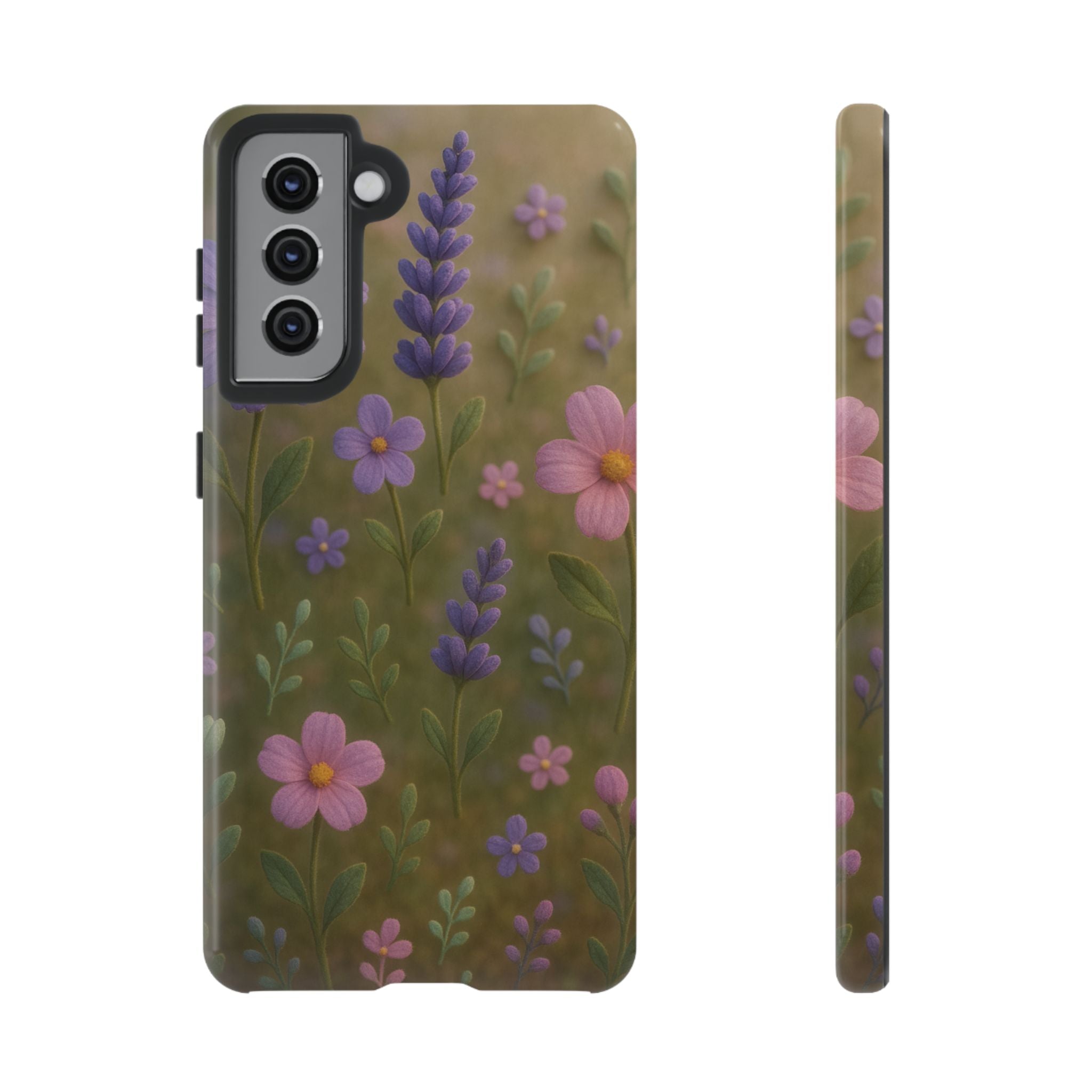 Pastel Flowers 3D Illusion Wildflower Phone Case Cute Pastel Floral Design in Lavender, Pink, Mint Green Aesthetic Protective Case for iPhone and  Android