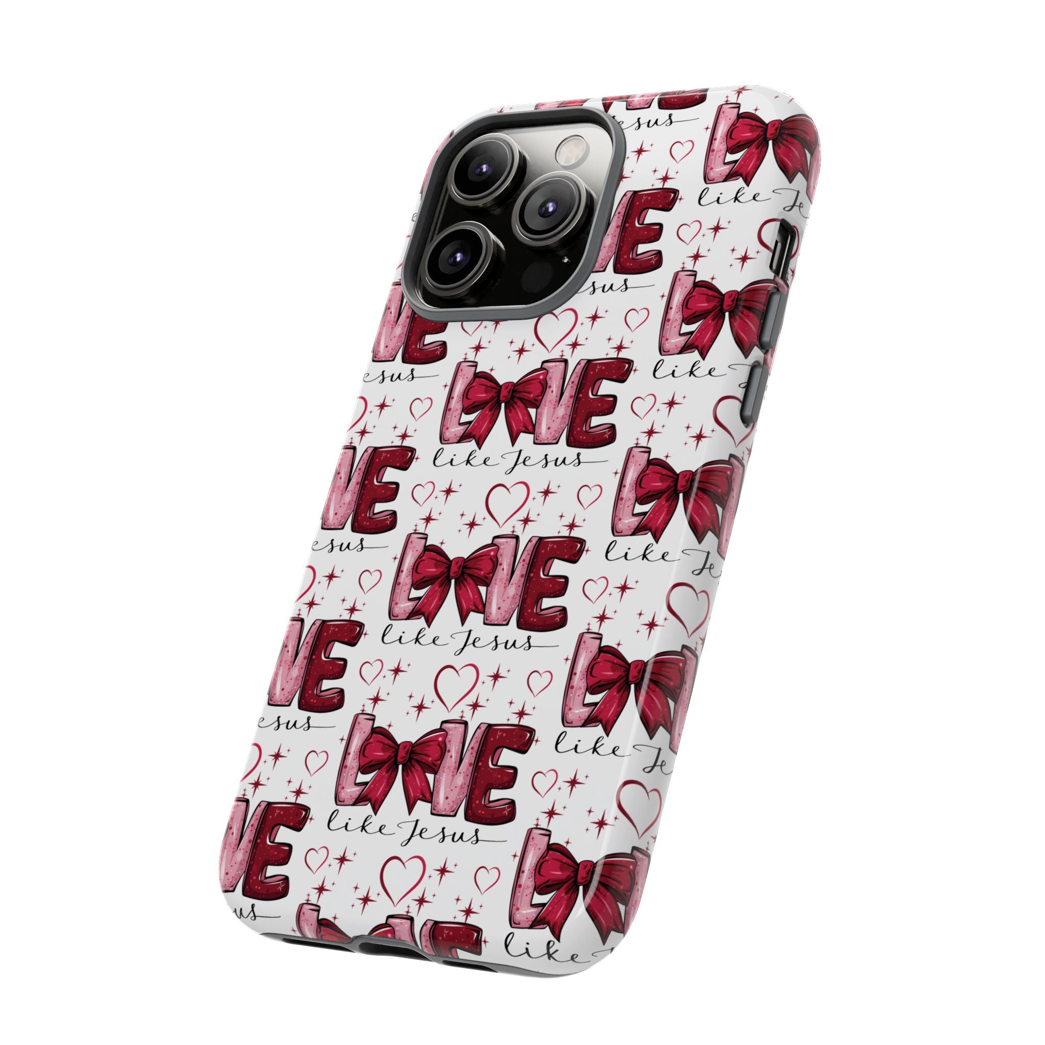 Love Like Jesus Red Bows and Hearts—Tough, Faithful Phone Cases & Religious iPhone Accessories: Protect Your Device & Show Your Faith