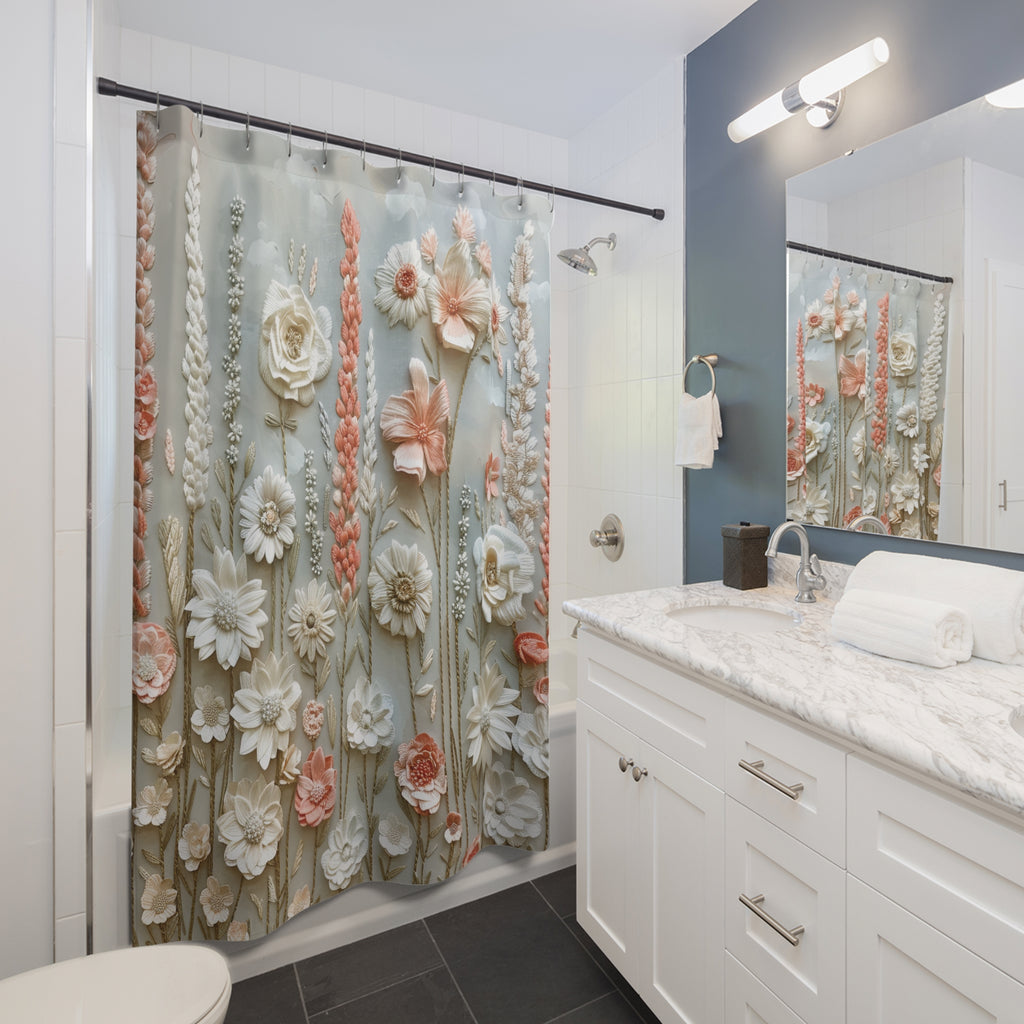 Elegant Pastel Floral Shower Curtain 71x74 Inches of Serene Blossom for a Sophisticated Bathroom Housewarming Gift New Bathroom Decor Wedding Gift for Mom Bridal Shower Gift Newlywed - MRSBYVALLE