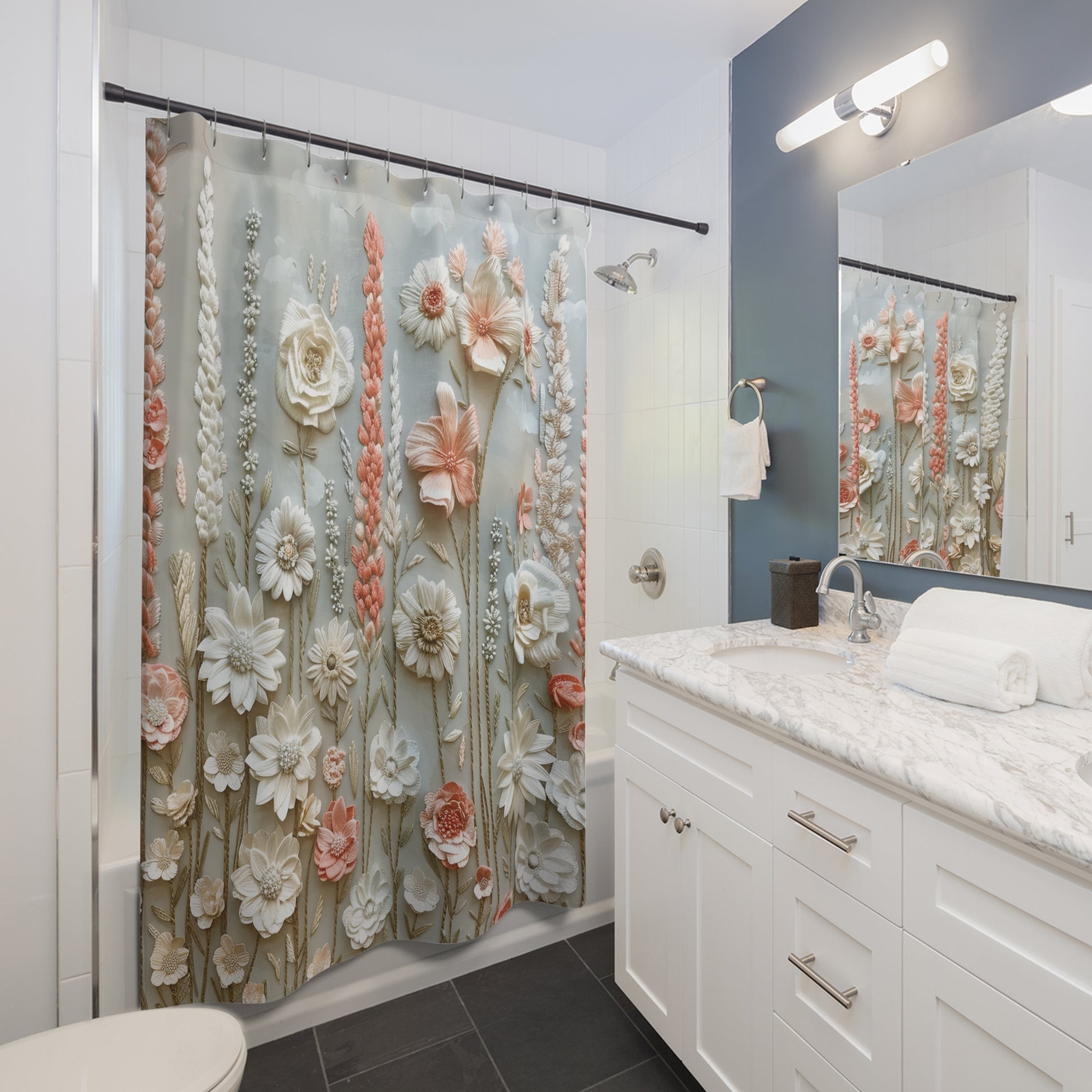 Elegant Pastel Floral Shower Curtain 71x74 Inches of Serene Blossom for a Sophisticated Bathroom Housewarming Gift New Bathroom Decor Wedding Gift for Mom Bridal Shower Gift Newlywed - MRSBYVALLE