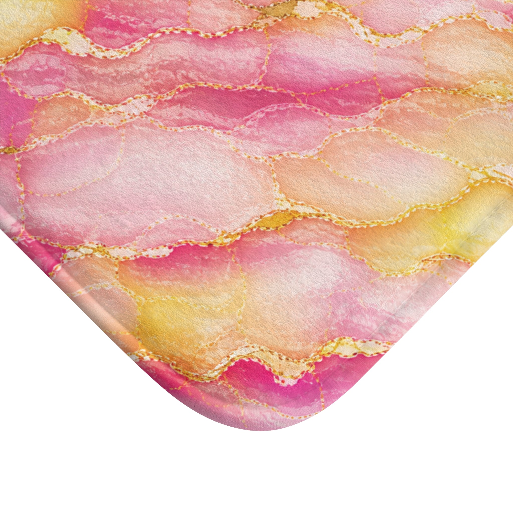 Blush Pink & Pastel Yellow Marble Bath Mat — Gold Vein Luxury Floor Decor